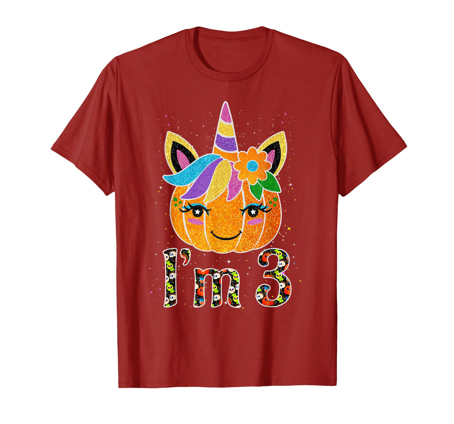 3 Years Old Unicorn Pumpkin Cute Design Birthday Halloween T-Shirt