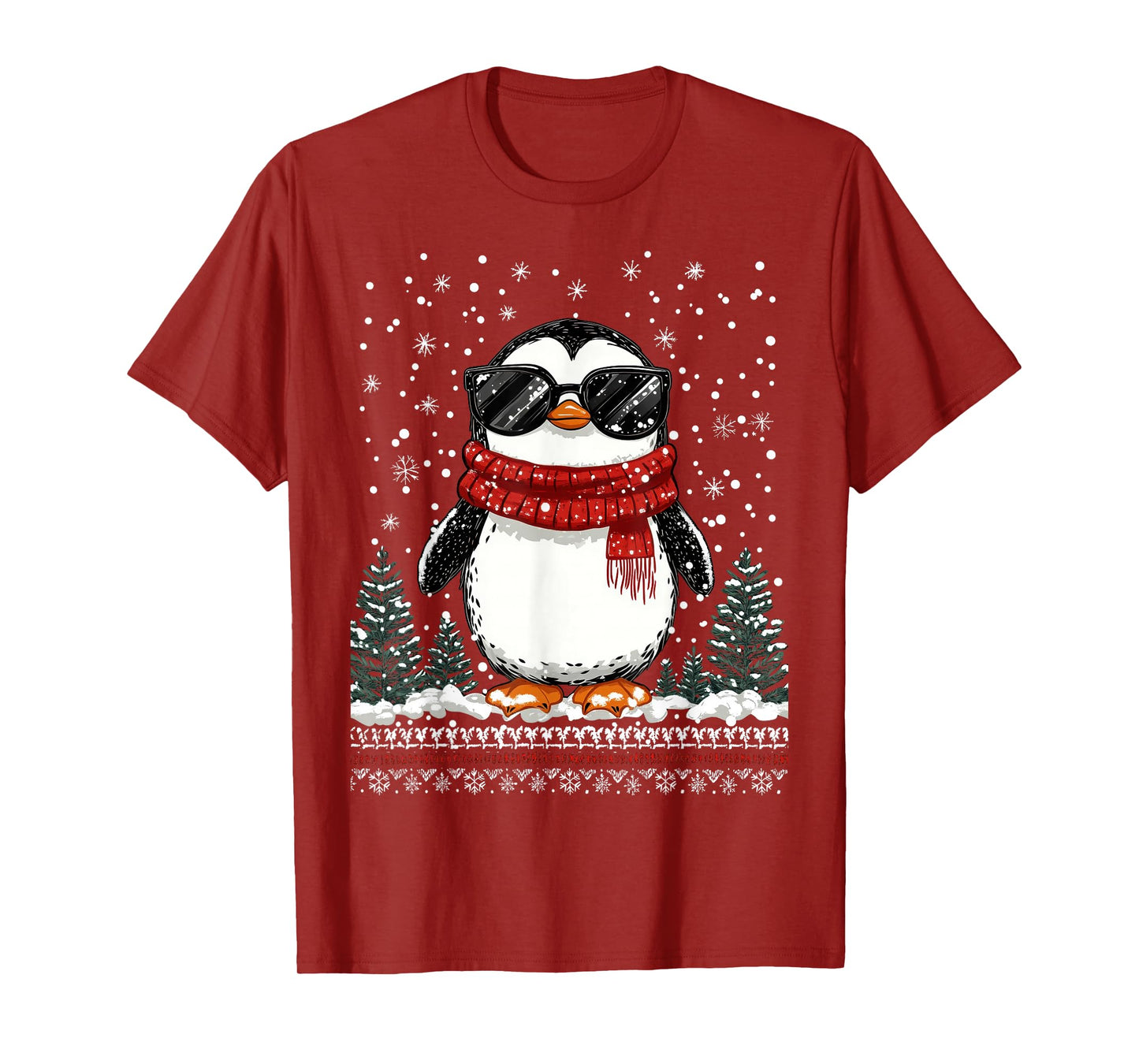 Funny Christmas Penguin With Sunglasses Ugly Christmas T-Shirt
