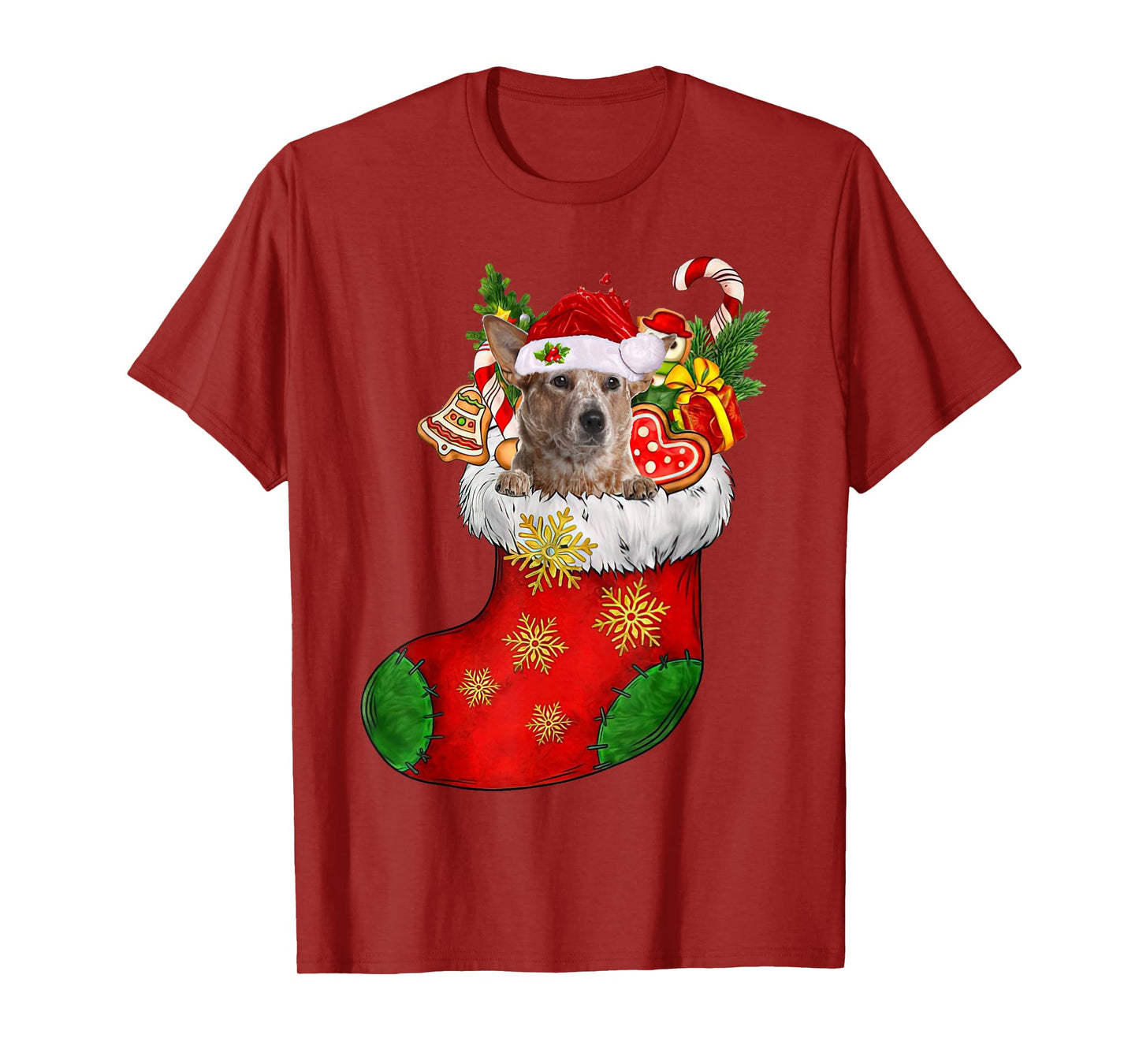 RED Heeler In Sock Christmas Santa Hat Xmas Dog Lover T-Shirt for Men Women