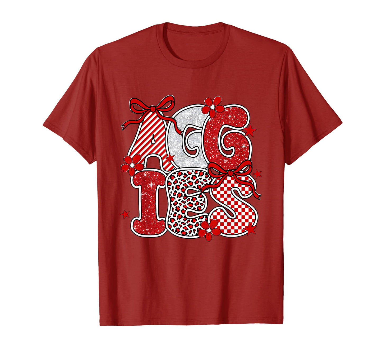 Aggies Maroon and White Leopard School Spirit Mascot Bow T-Shirt