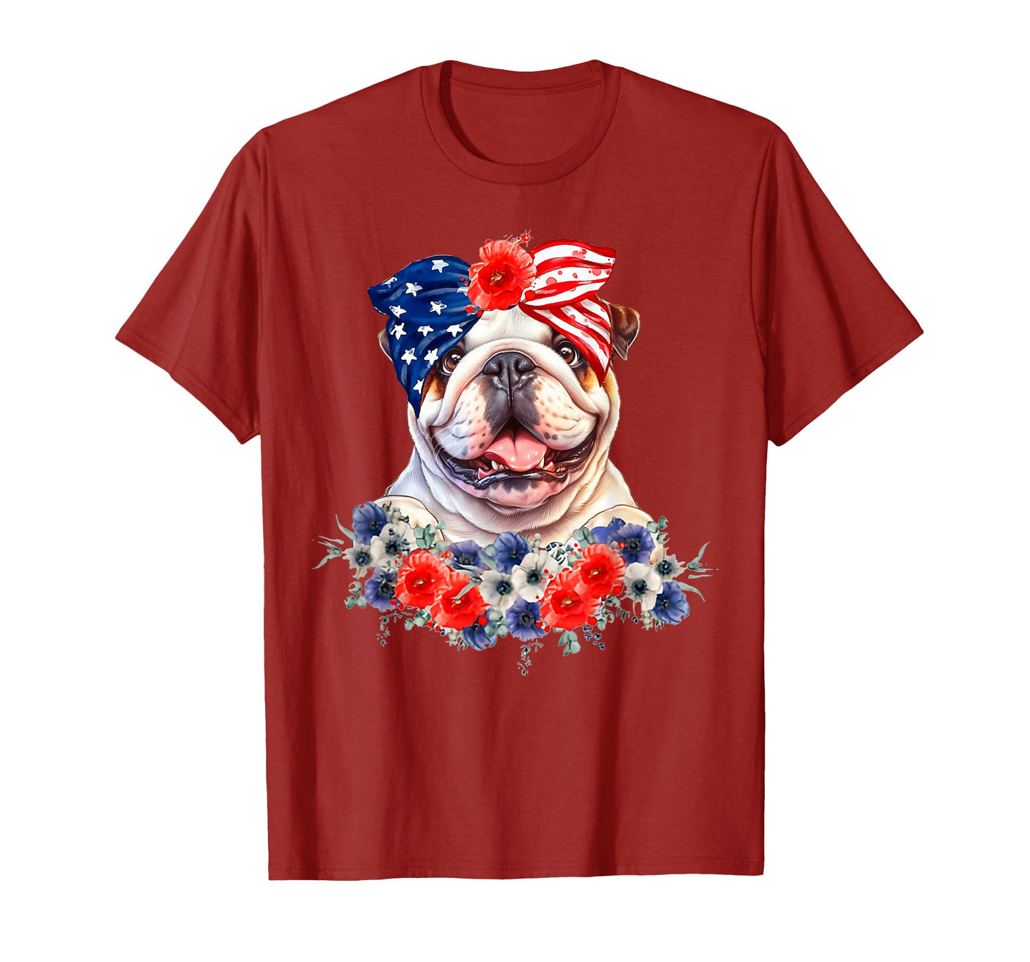 English Bulldog Dog Bandana American Flag 4th Of July T-Shirt