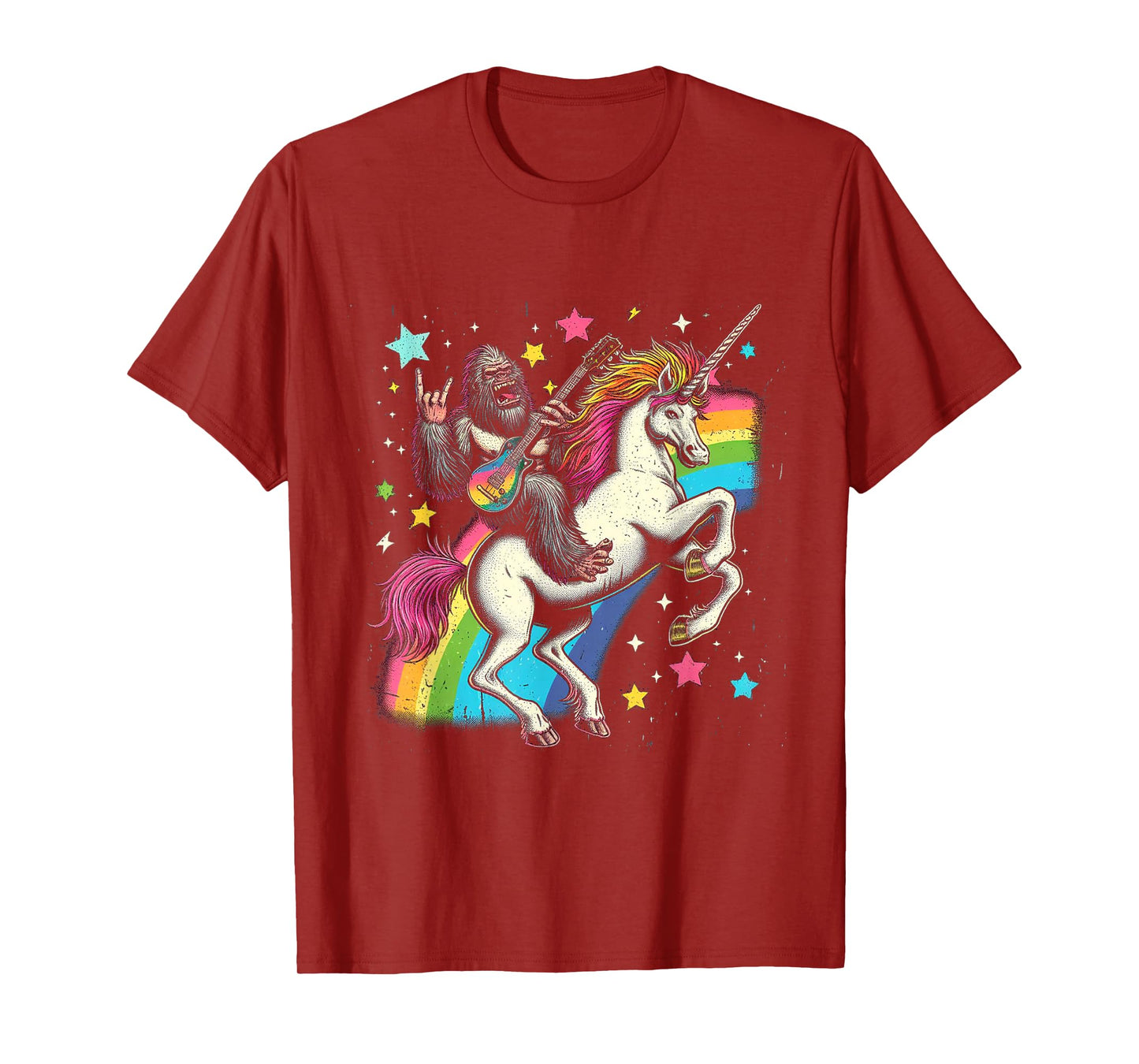 Funny Bigfoot Riding a Rainbow Unicorn T-Shirt