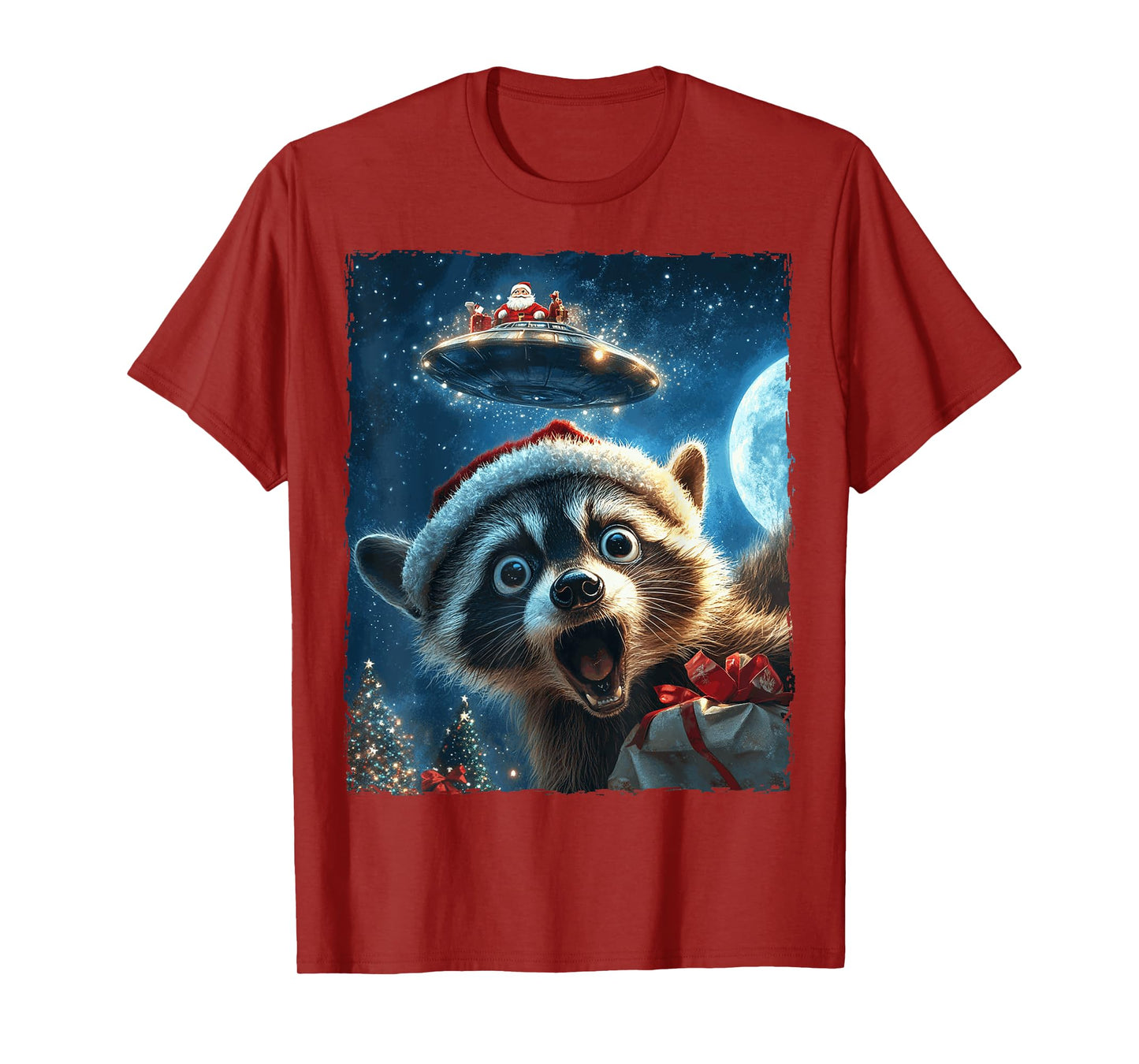 Funny Raccoon Selfie Santa Ufo Xmas Christmas T-Shirt