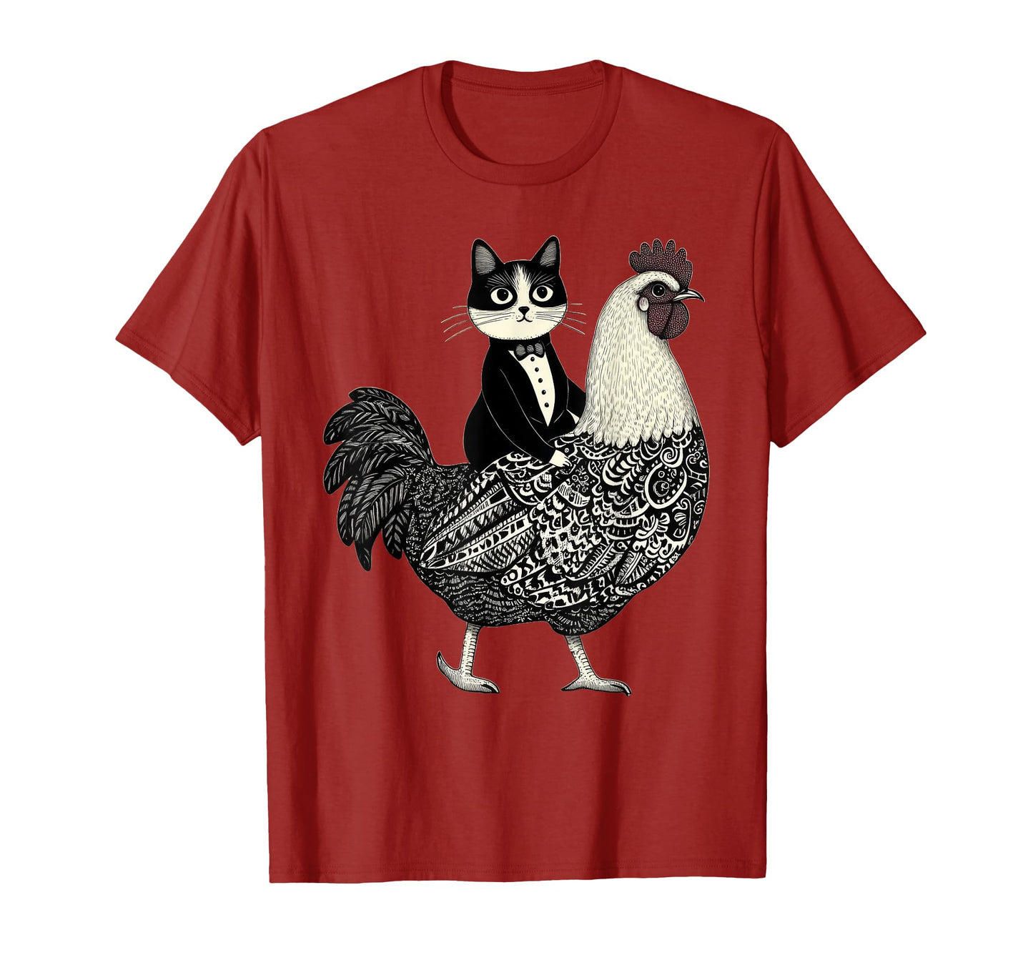 Funny Tuxedo Cat Riding Chicken Men Women Girls Kids T-Shirt