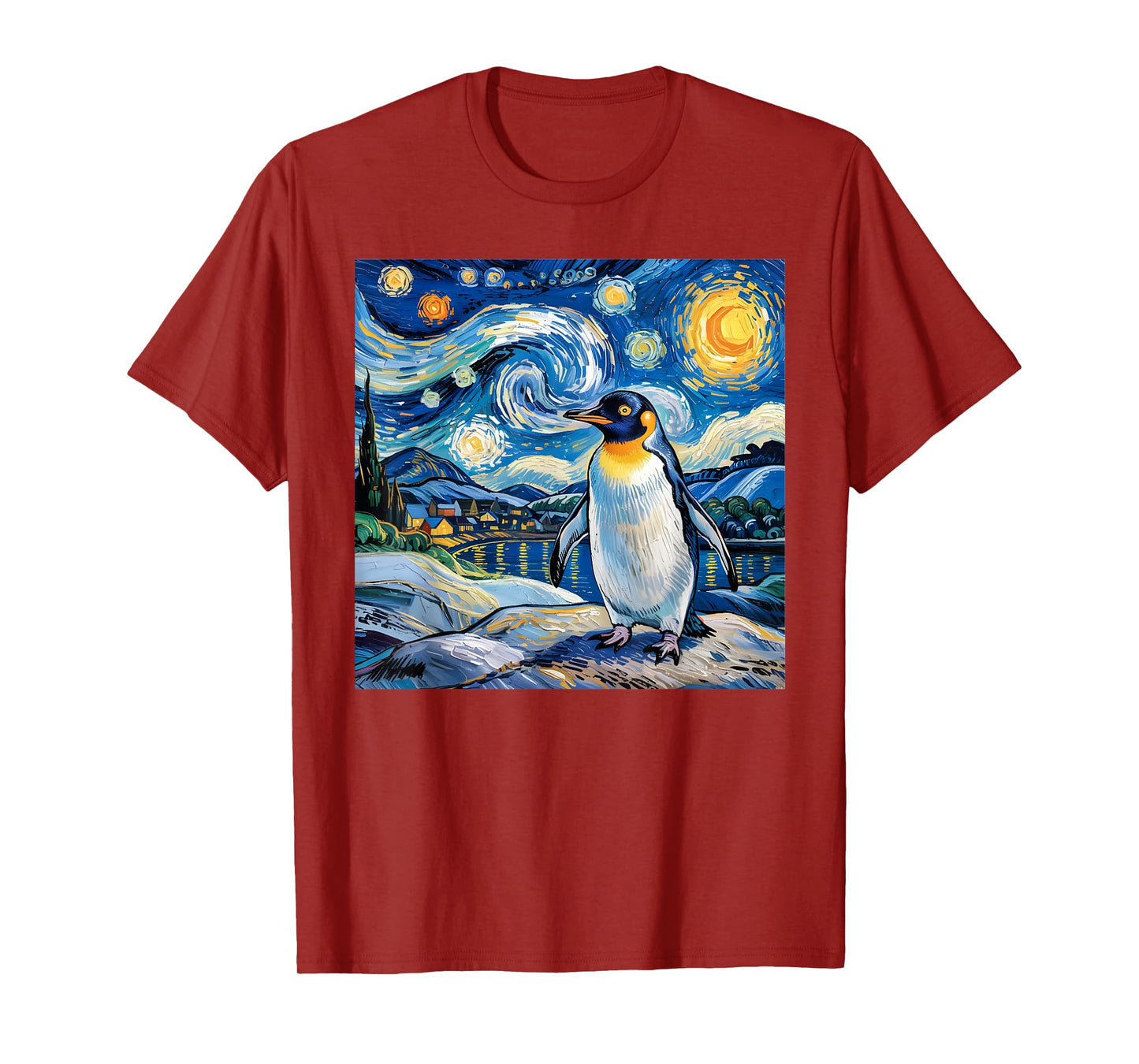 Penguin Starry Night Funny Penguin Art Van Gogh Style T-Shirt