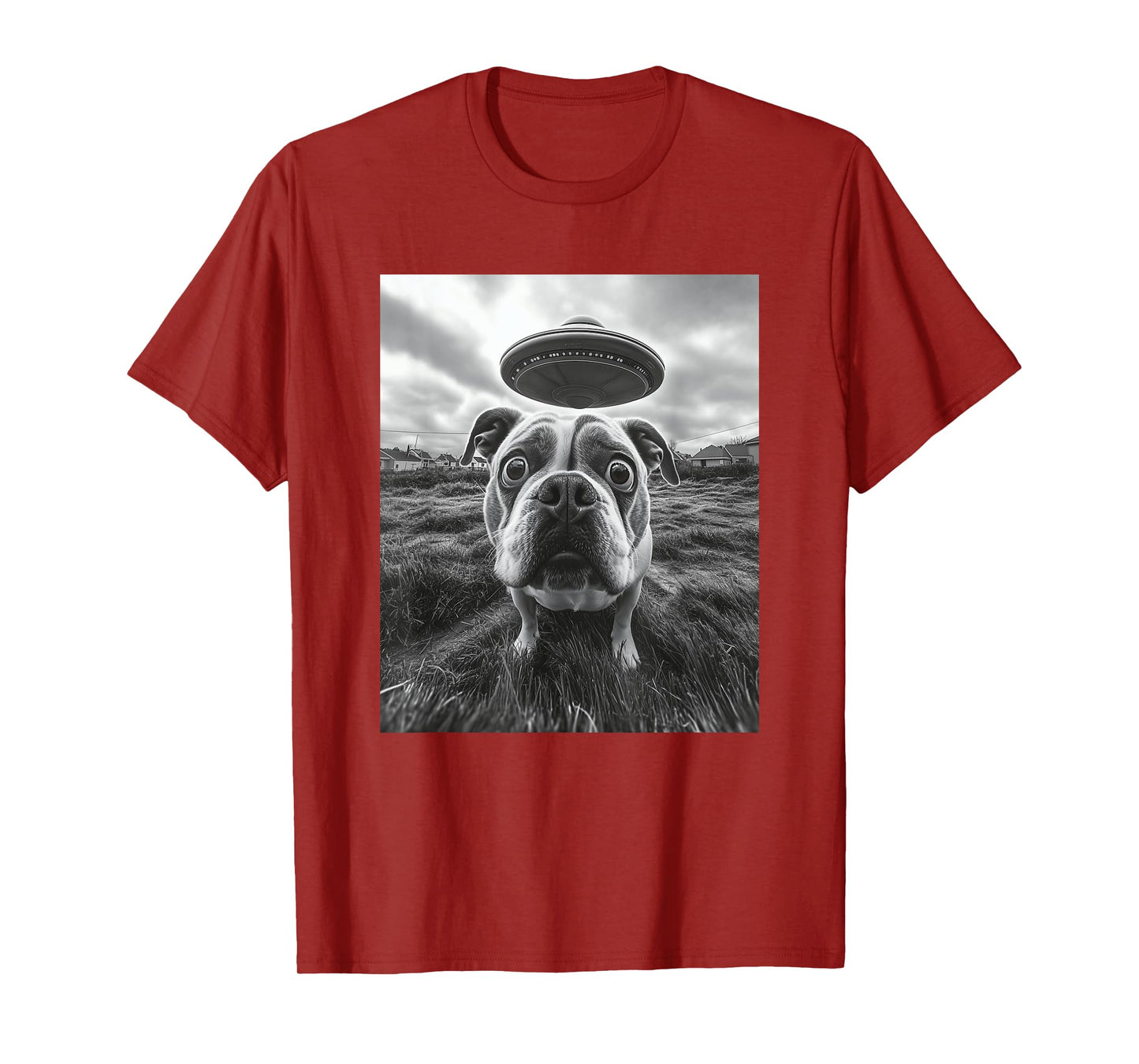 English Bulldog with UFO Graphic T-Shirt – Hilarious Dog Tee Men Women Kids T-Shirt