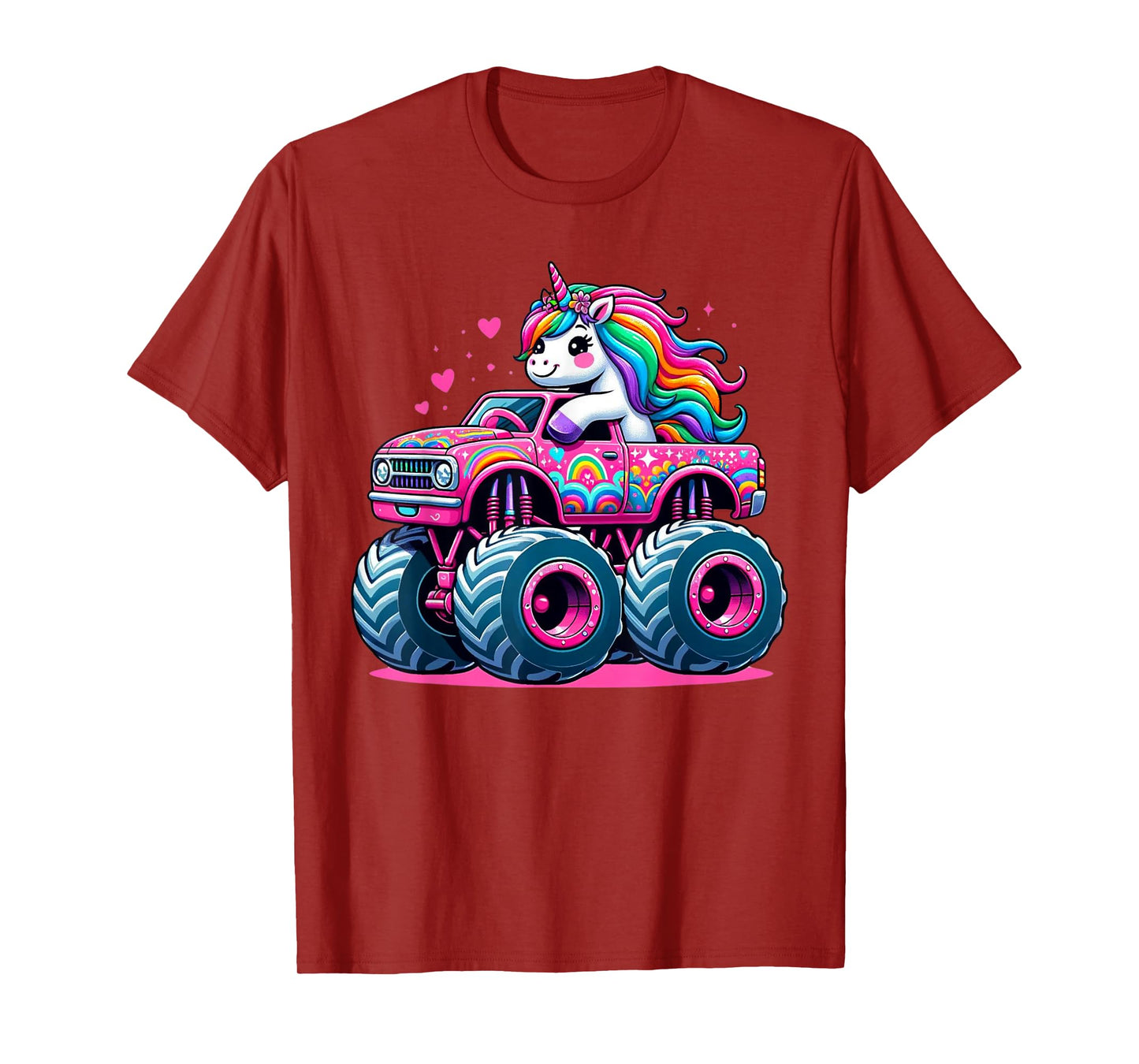 Funny Cute Unicorn Riding A Pink Monster Truck T-Shirt