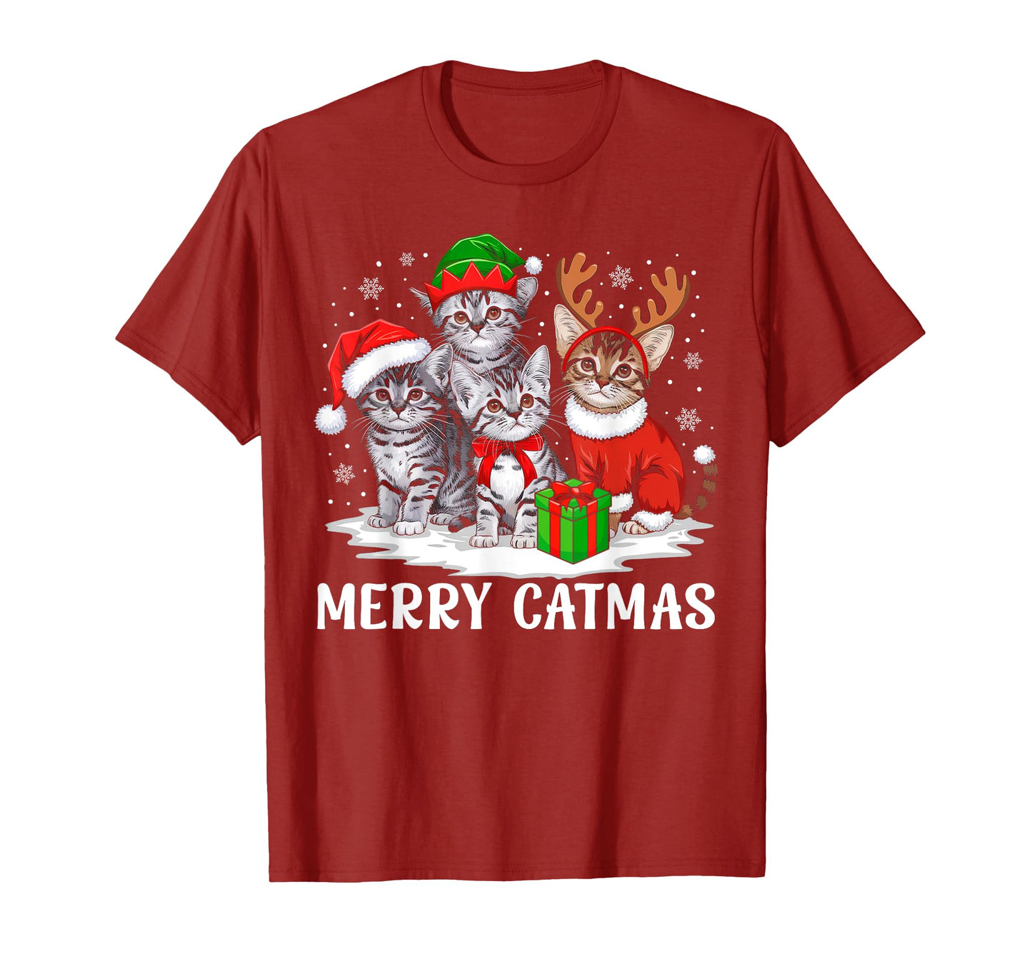 Merry Catmas Cat Christmas Light Xmas Family Men Women Kids T-Shirt