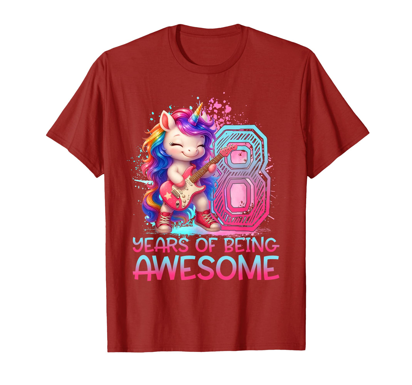 8 Years of Being Awesome Unicorn Rock And Roll 8th Birthday T-Shirt