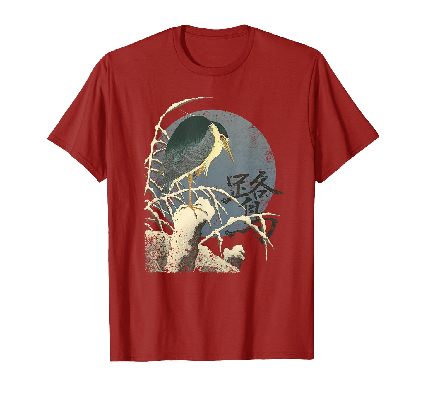 Traditional Japanese Art Heron Bird in Snow T-Shirt
