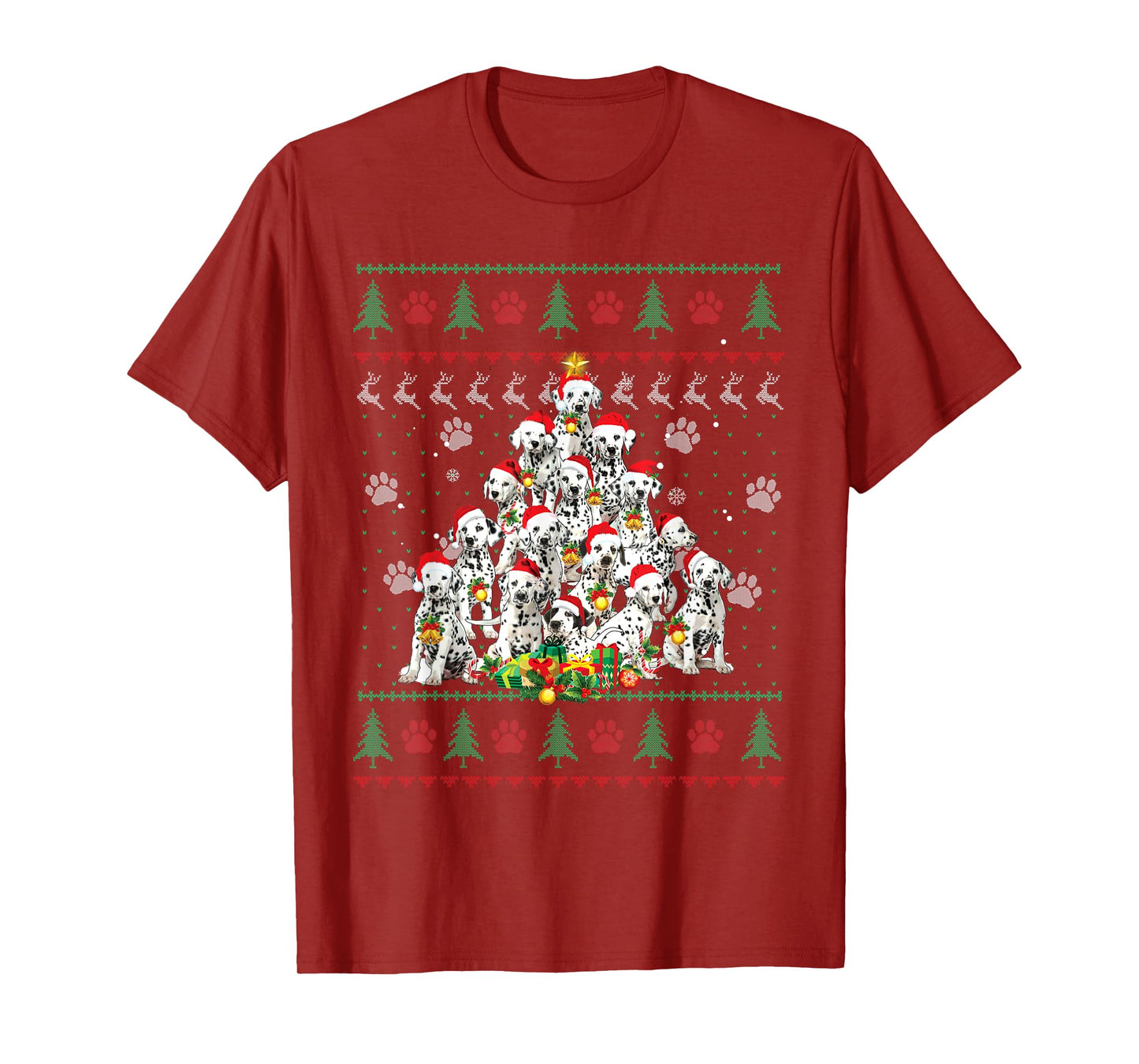 Funny Dalmatian Dog Christmas Tree Ugly Sweater Xmas Tree T-Shirt for Men Women Kids