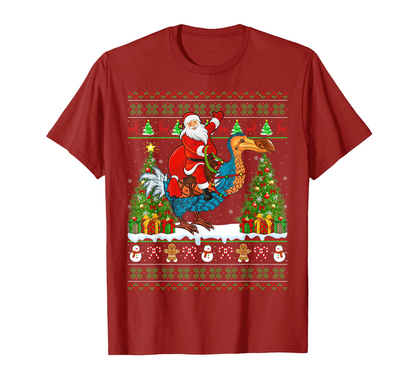 Dodo Bird Lover Funny Ugly Santa Riding Dodo Christmas T-Shirt