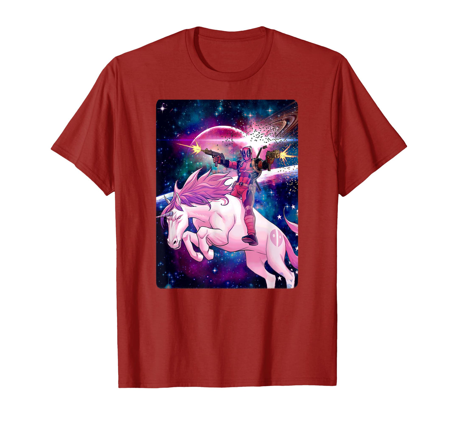 Marvel Deadpool In Space Unicorn Saddles Ablaze T-Shirt T-Shirt