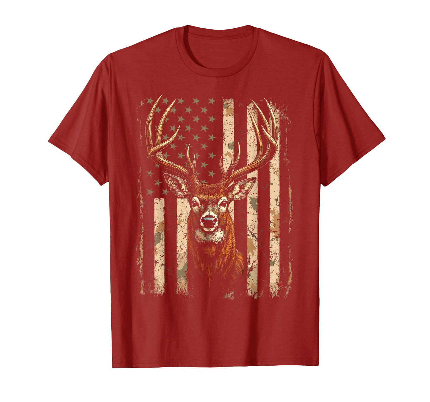 American Flag Vintage Tee Buck Deer Hunting Camouflage Style T-Shirt