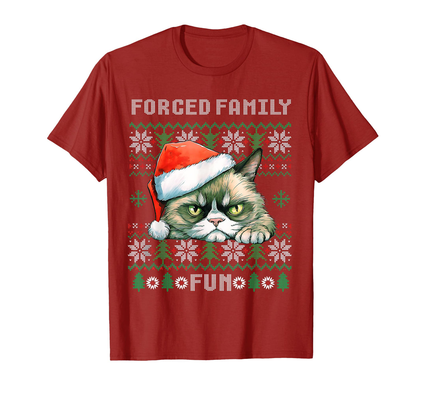 Forced Family Xmas Fun Funny Cat Lover Men Women Christmas T-Shirt
