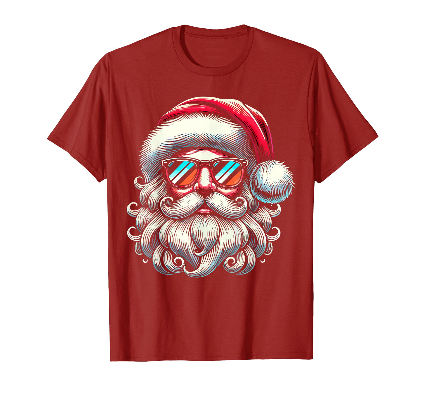 Santa Face Retro Sunglasses Christmas Xmas T-Shirt