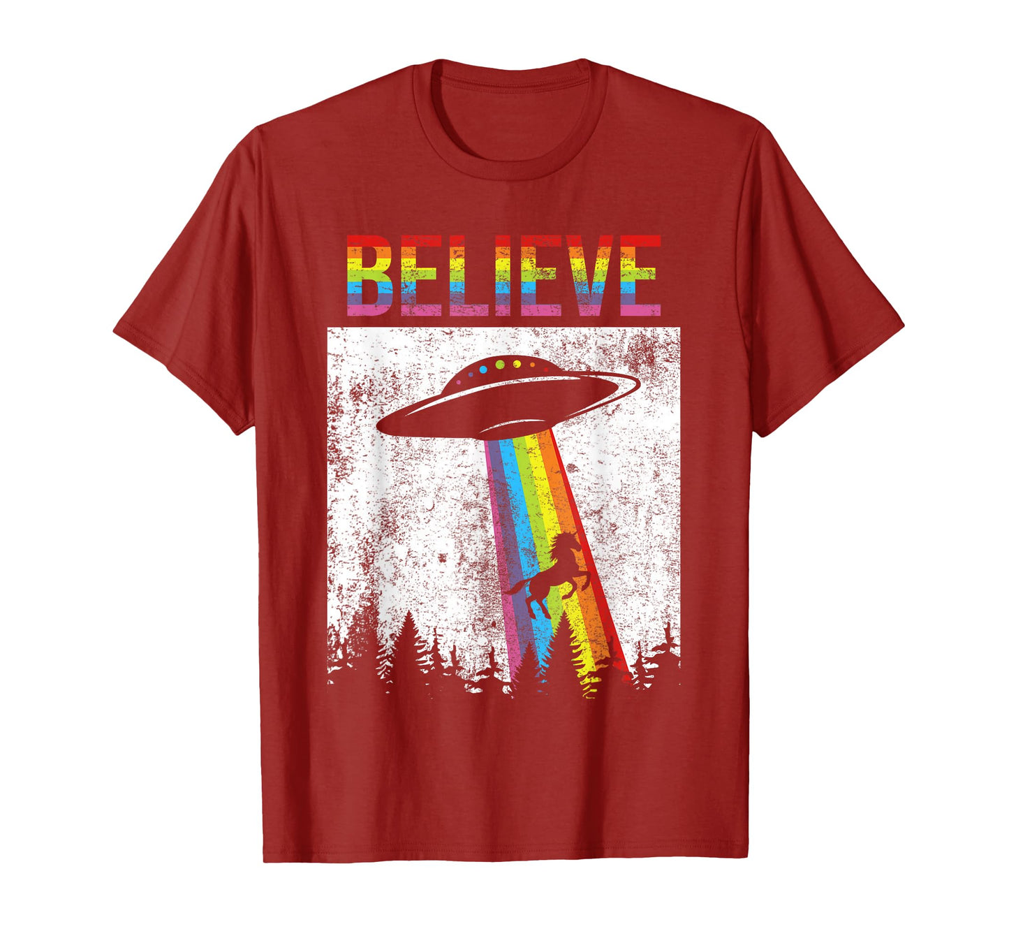 Believe Unicorn UFO LGBT Rainbow Flag Gay Pride Month Ally T-Shirt