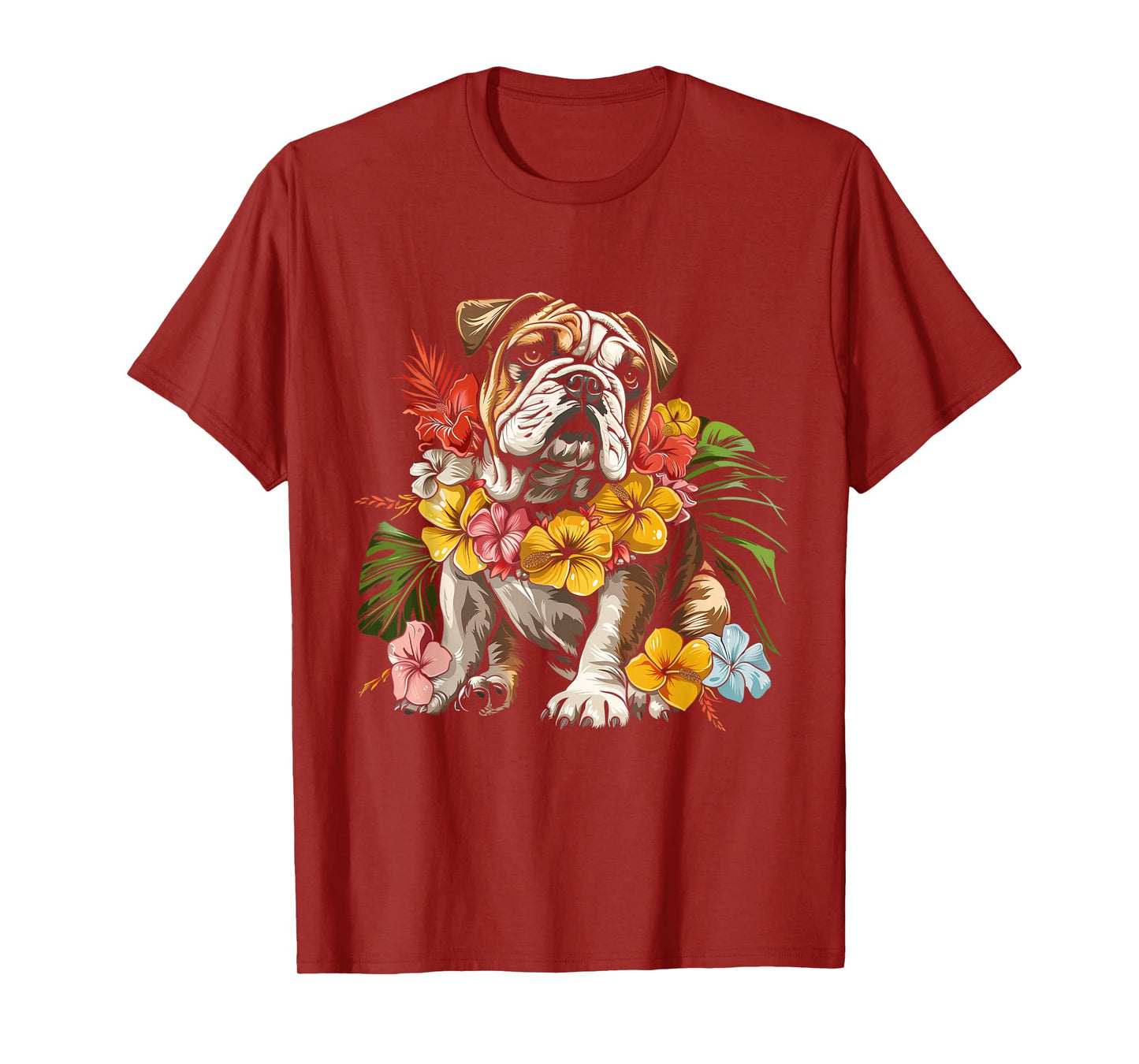 Bulldog Hawaiian Flowers Hibiscus Hula Hawaii Dog T-Shirt for Men Women Kids
