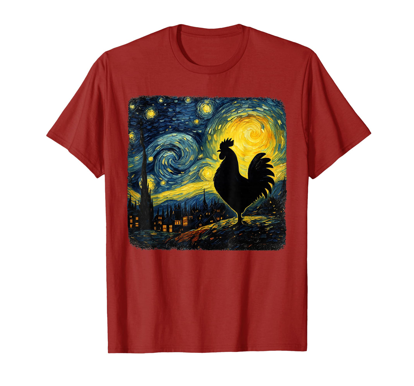Starry Night Van Gogh Farmer Chicken Rooster Funny Graphic T-Shirt