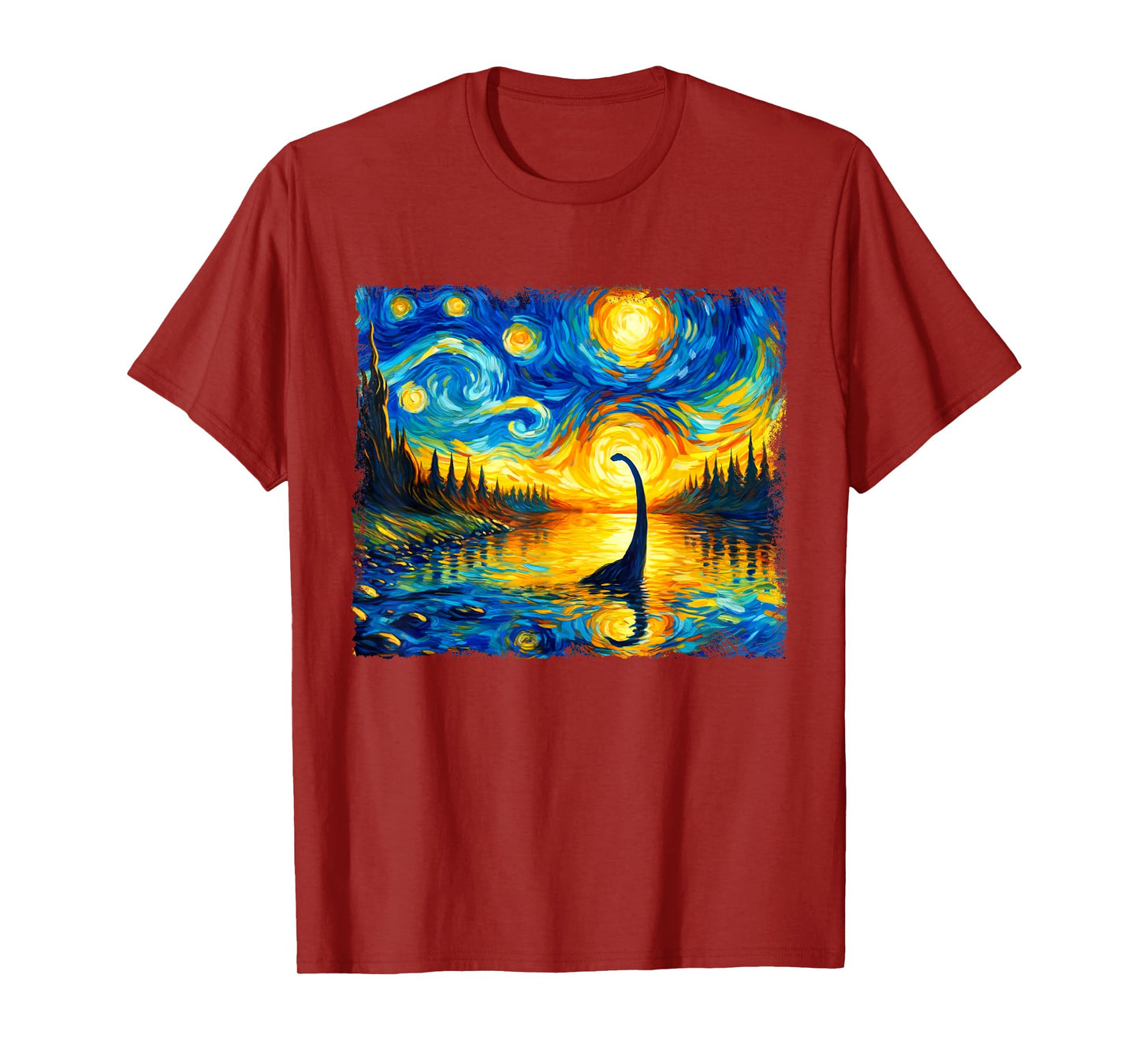 Vintage Arts Loch Ness Monster Outfits Starry Night Humor T-Shirt
