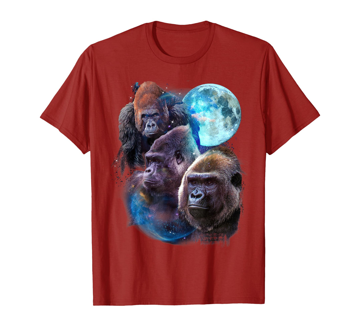 3 Moon Gorilla Funny Great Ape Art Cool Primate Animal Lover T-Shirt