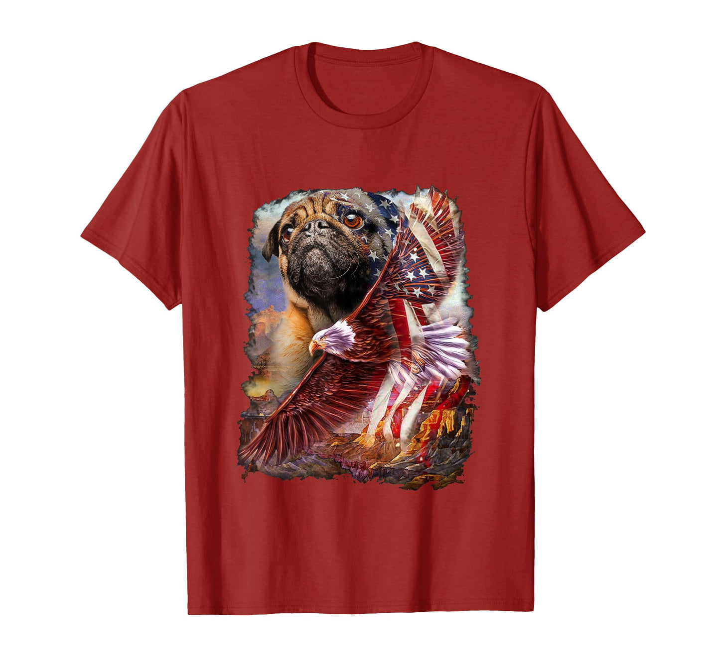 Pug with bald eagle american flag T-Shirt
