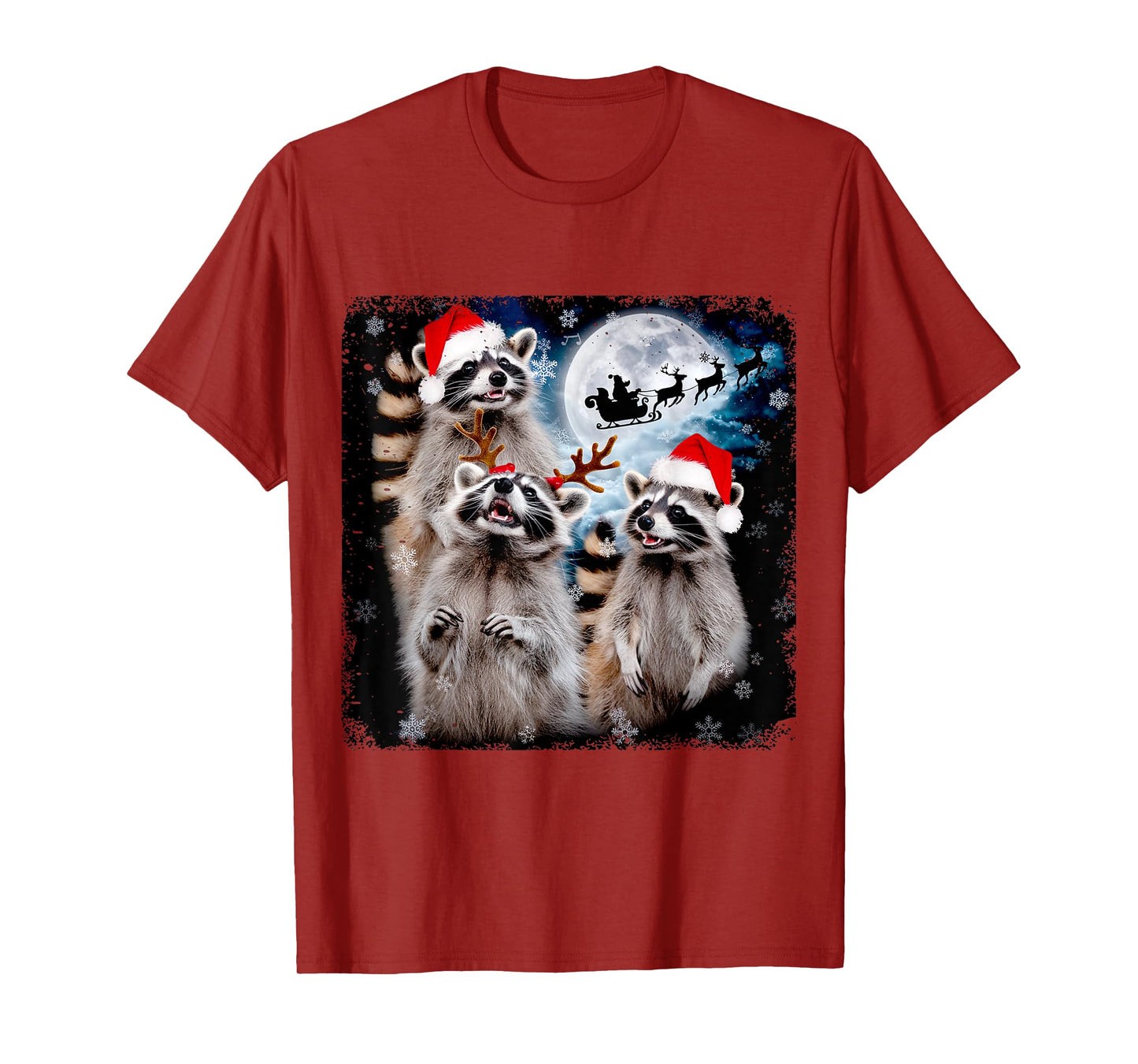 Funny Christmas Moon Howling Raccoon Xmas Men, Women, Kid T-Shirt
