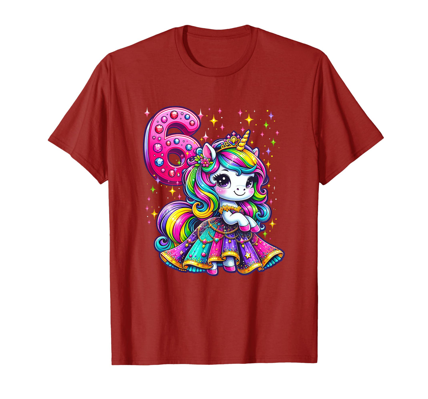 Unicorn Princess 6th Birthday 6 Year Old Party Girls Outfit T-Shirt