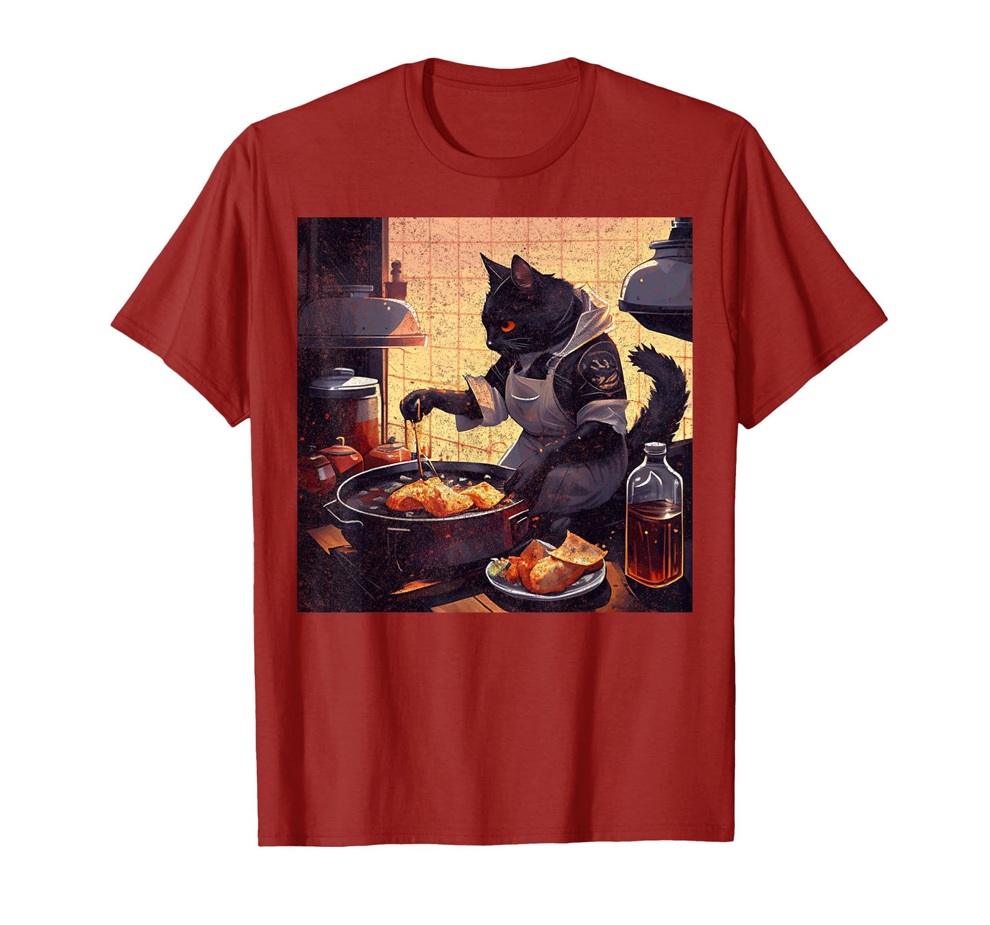 Black Cat Cooking Fried Chicken Men Women Girls Kids T-Shirt