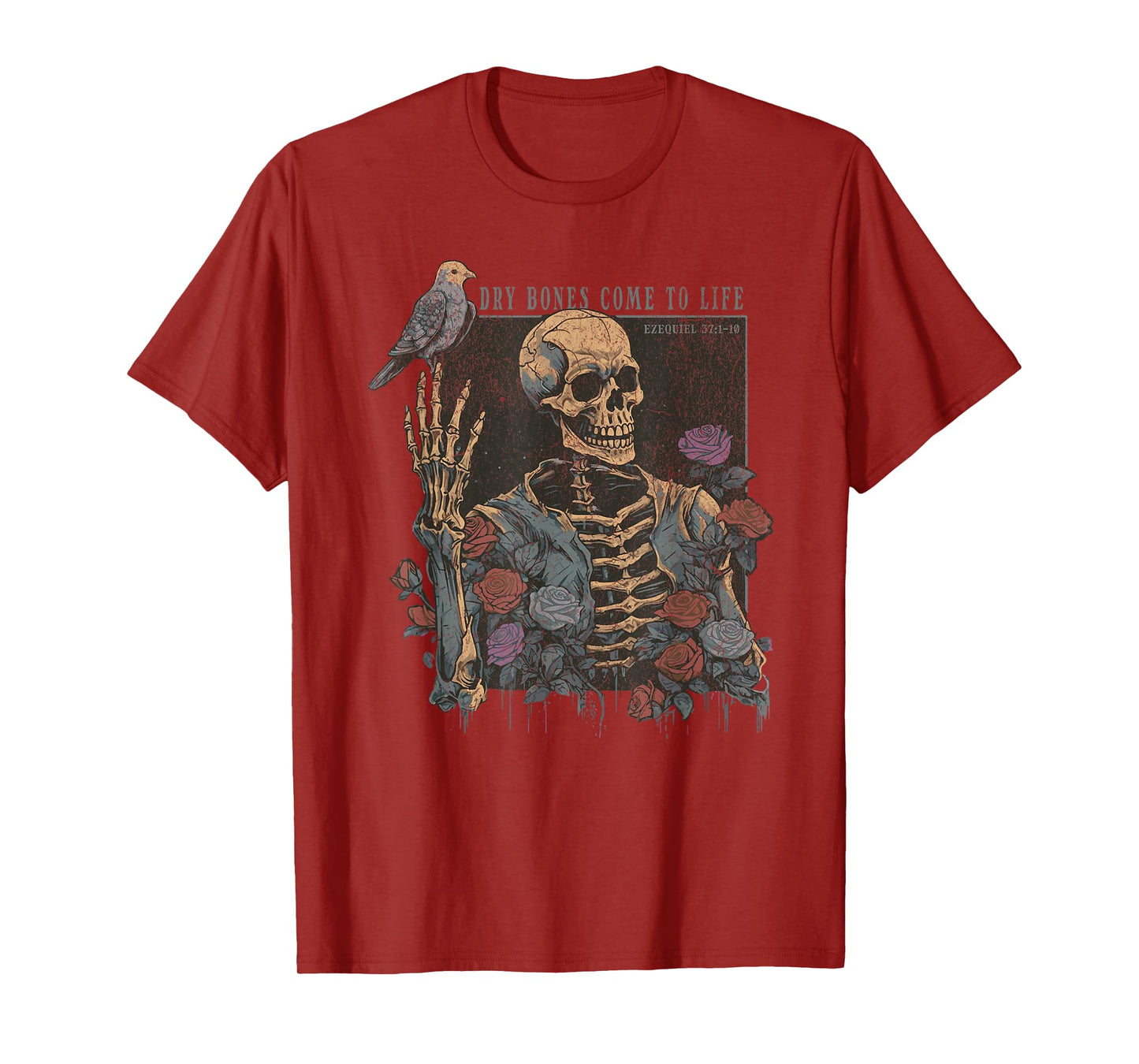 Dry Bones Come to Life Skeleton Bird Flower Nature Halloween T-Shirt
