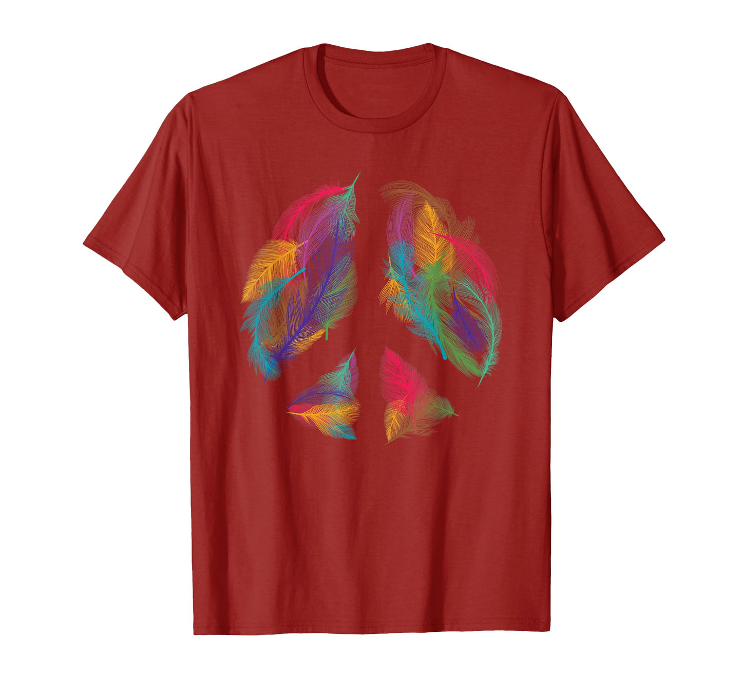 Peace Sign Colorful Feathers Hippie Peace Symbol Retro T-Shirt