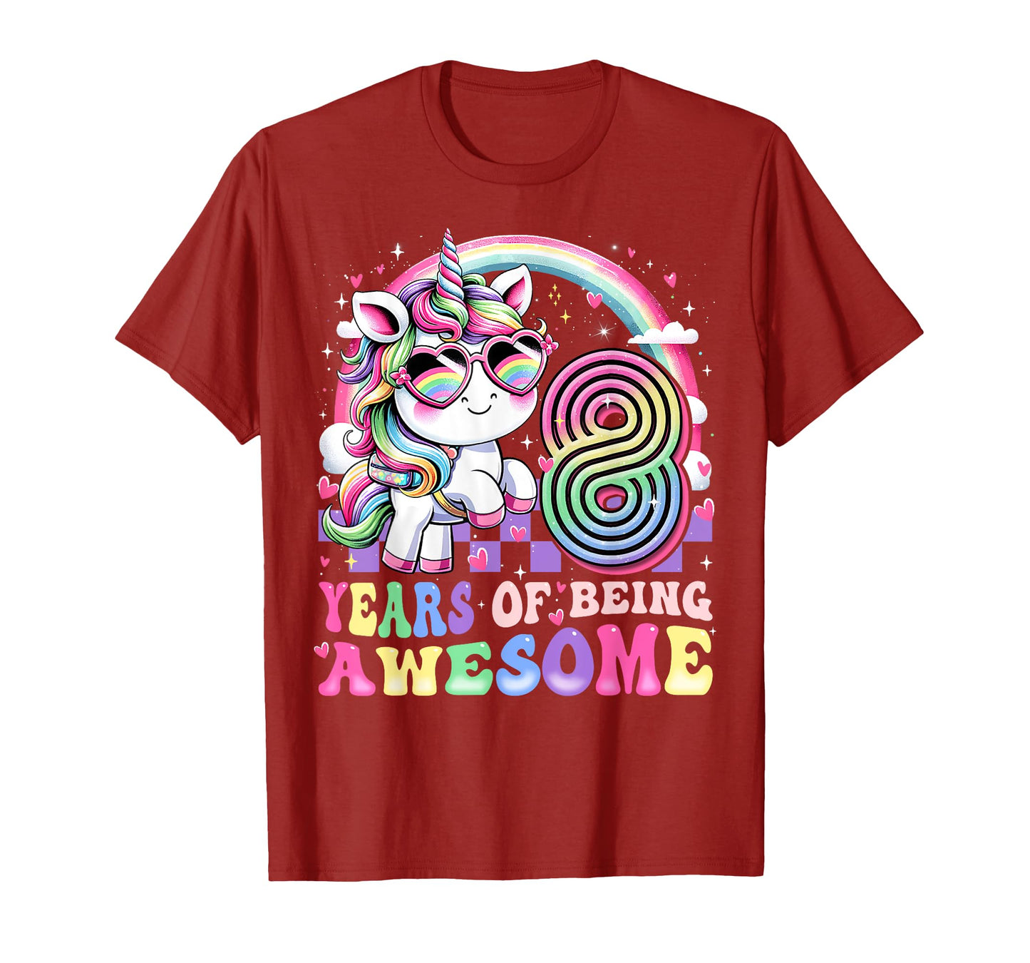 Awesome 8 Year Old Unicorn 8th Birthday Girl Party Princess T-Shirt