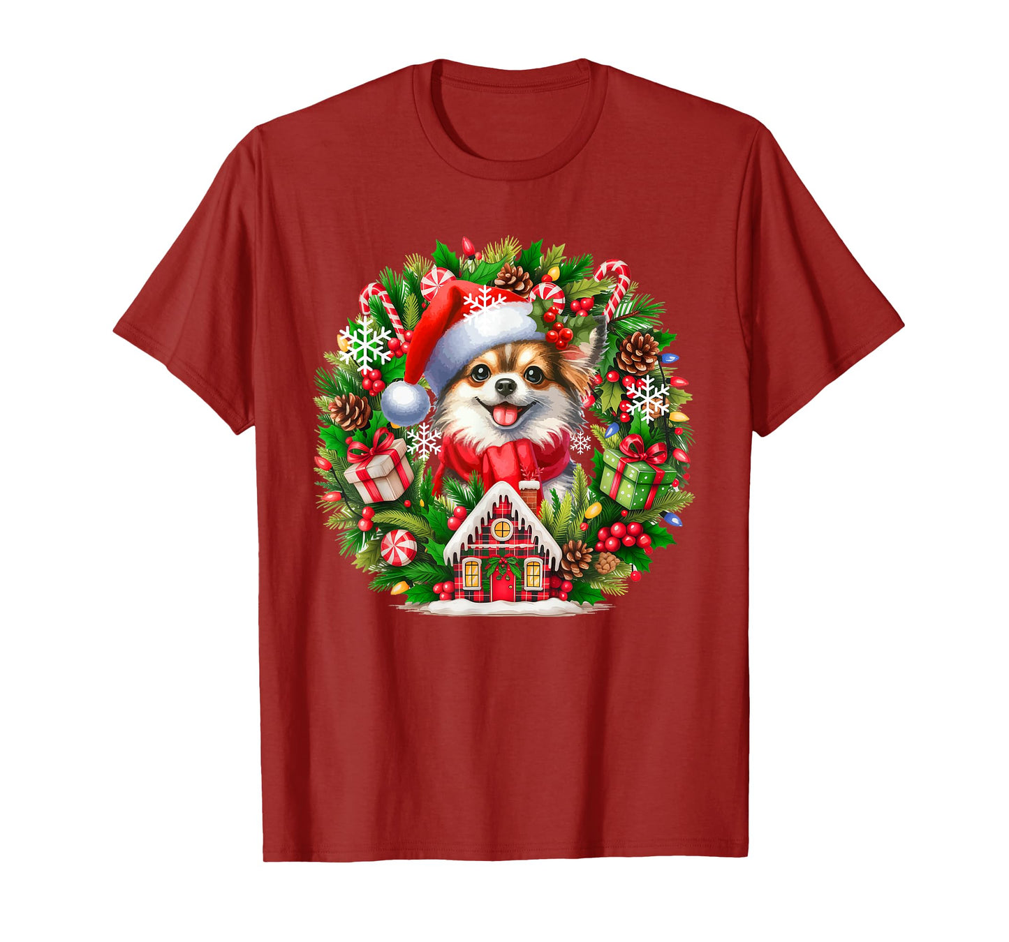 Santa Chihuahua Christmas Floral Circle Matching Owner Kids T-Shirt