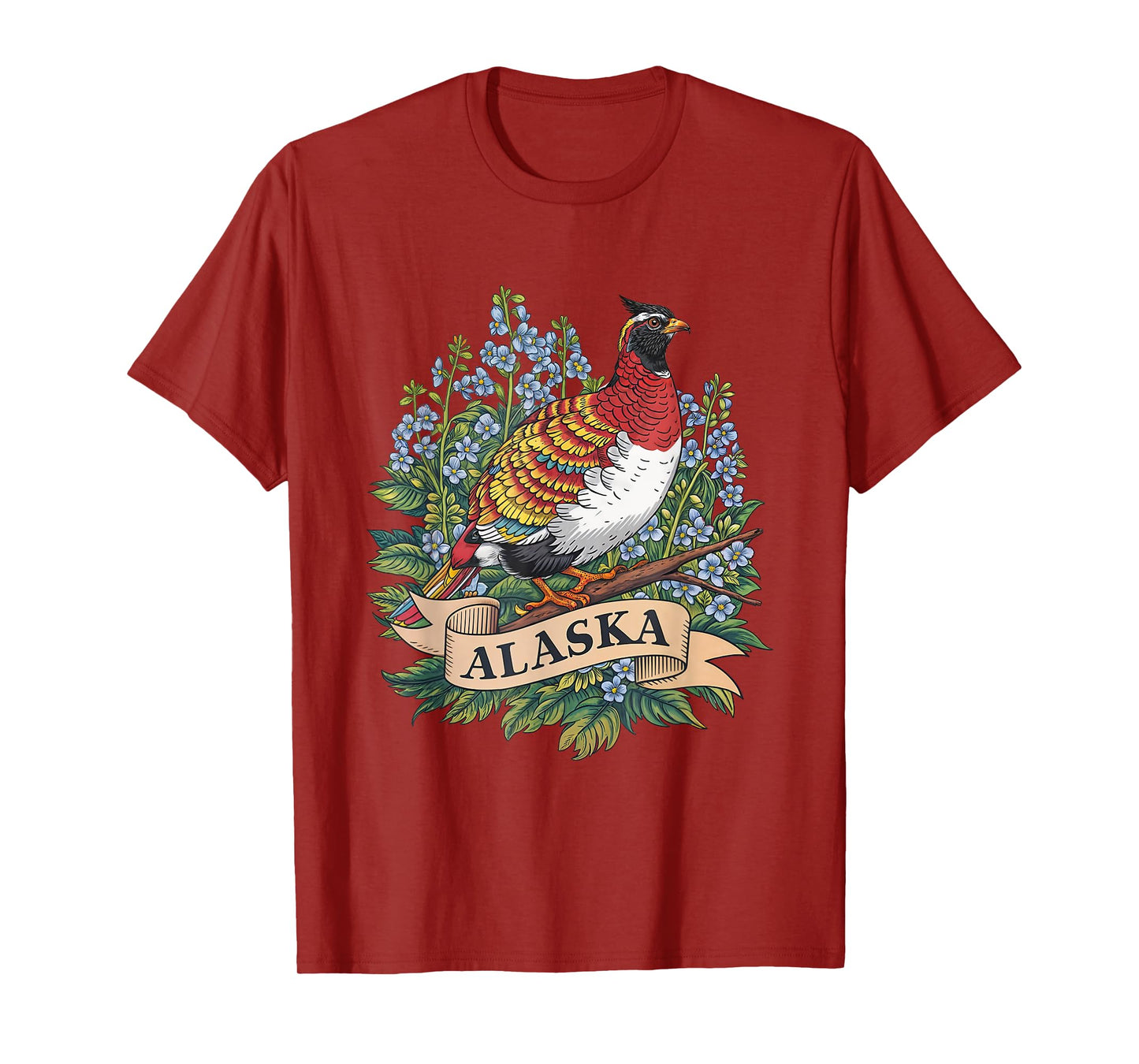 Alaska Willow Ptarmigan Bird and Forget-Me-Not Flower T-Shirt
