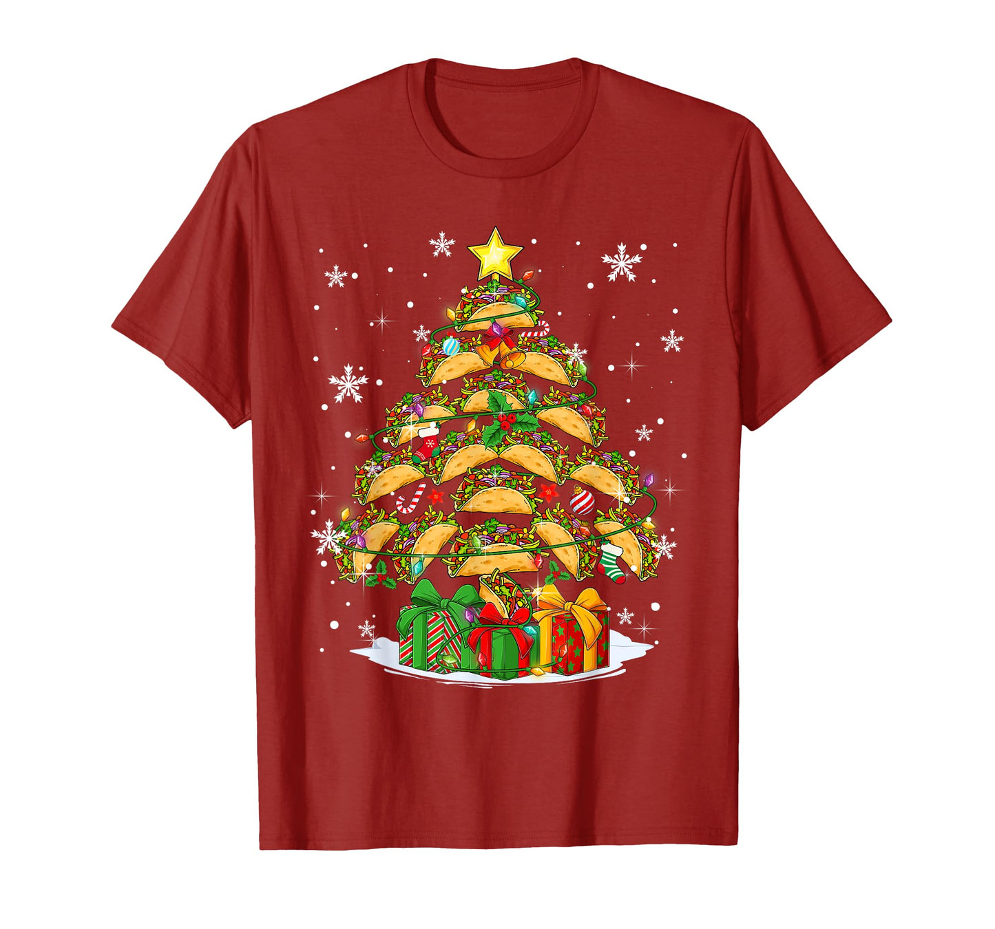 Funny Tacos Christmas Tree Lights Mexican Food Lover Xmas T-Shirt