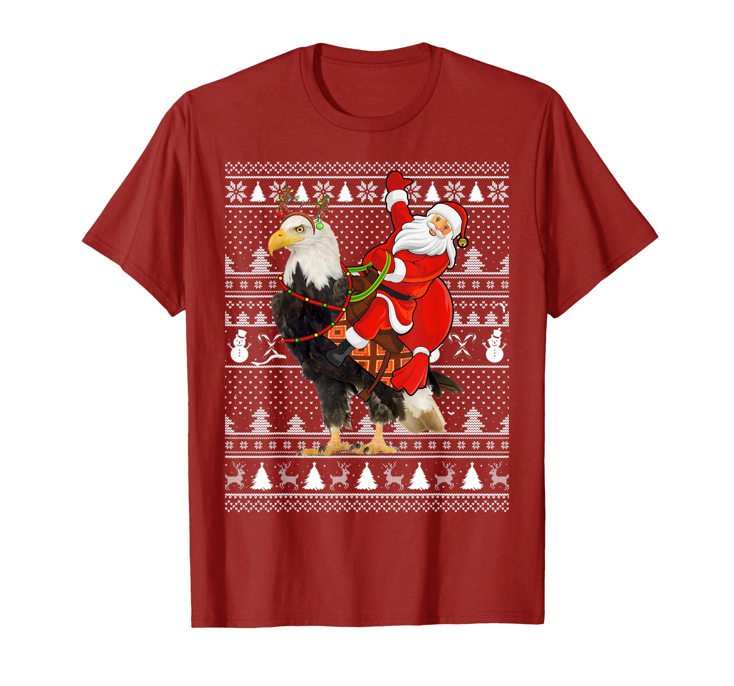 Bald Eagle Bird Lover Santa Riding Bald Eagle Ugly Christmas T-Shirt