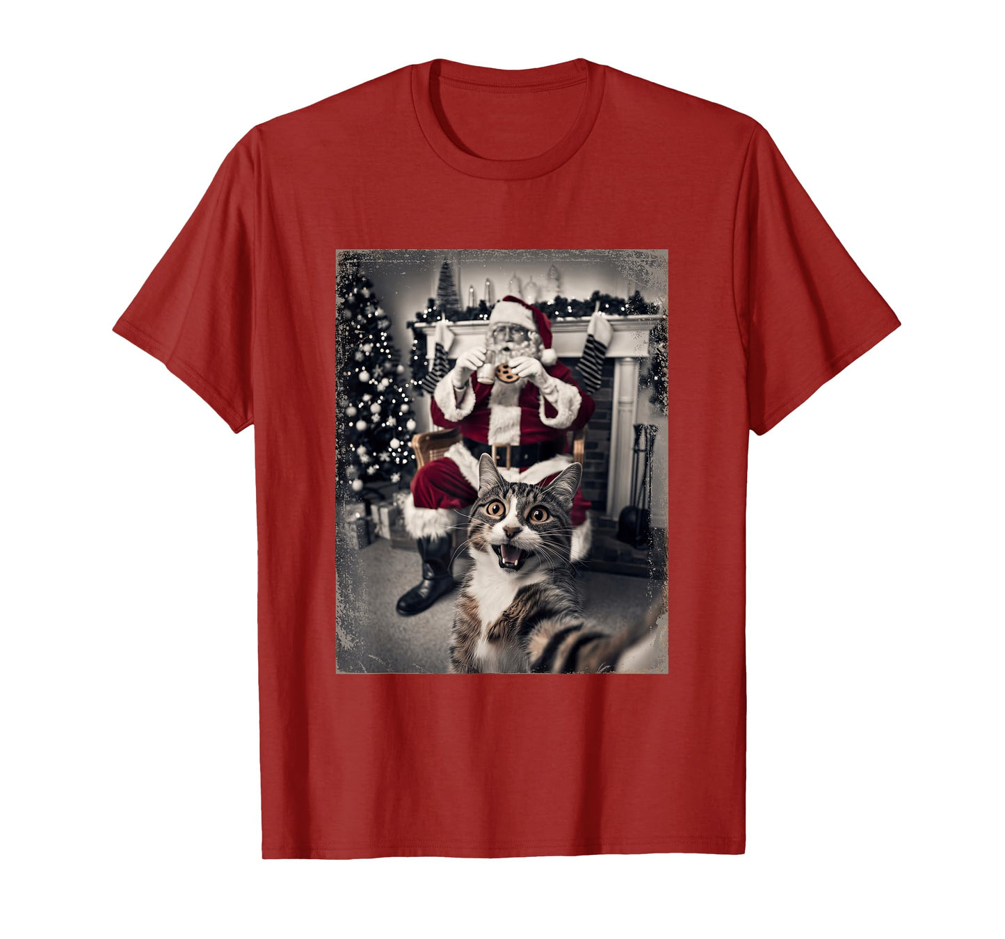 Funny Xmas Cat Selfie Santa Ugly Sweater Christmas Outfit T-Shirt