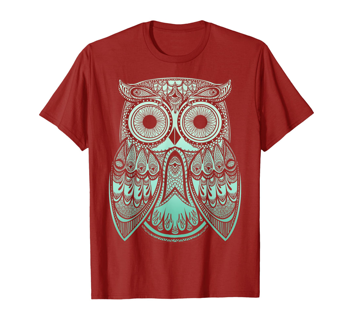 Teal Gradient Paisley Henna Owl Bohemian T-Shirt