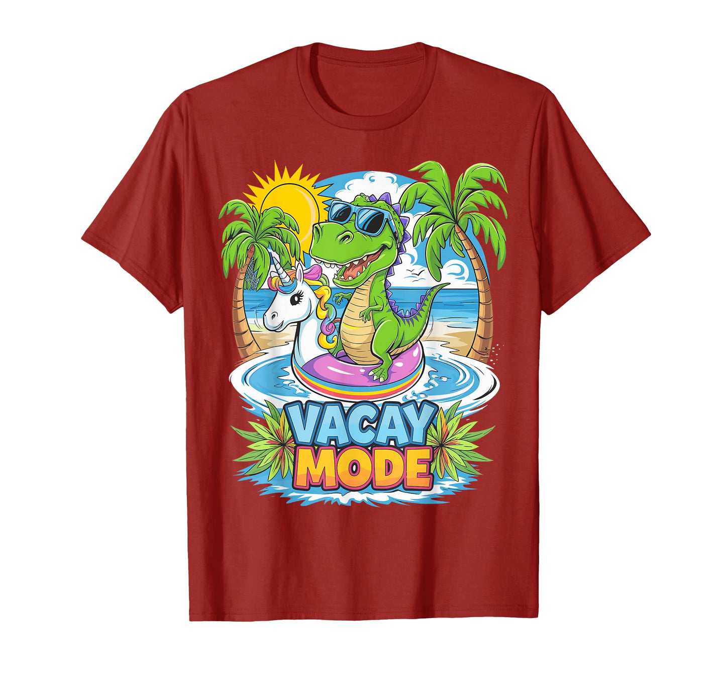 Vacay Mode Dinosaur with Unicorn Floatie Funny Tee T-Shirt
