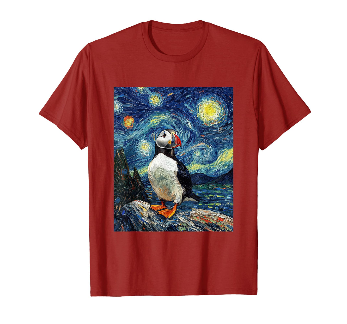 Puffin Sea Bird - Van Gogh Style - Starry Night T-Shirt