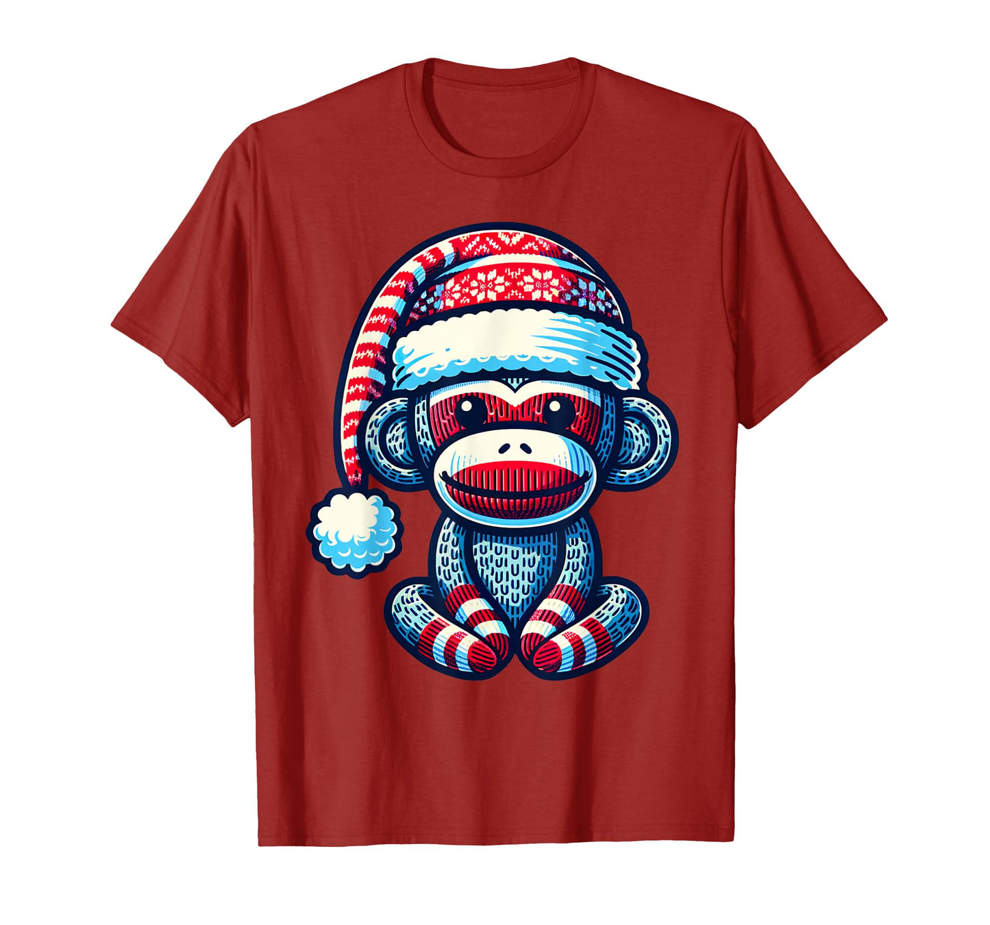 Cute Sock Monkey Wearing a Santa Hat Sock Monkey Christmas T-Shirt