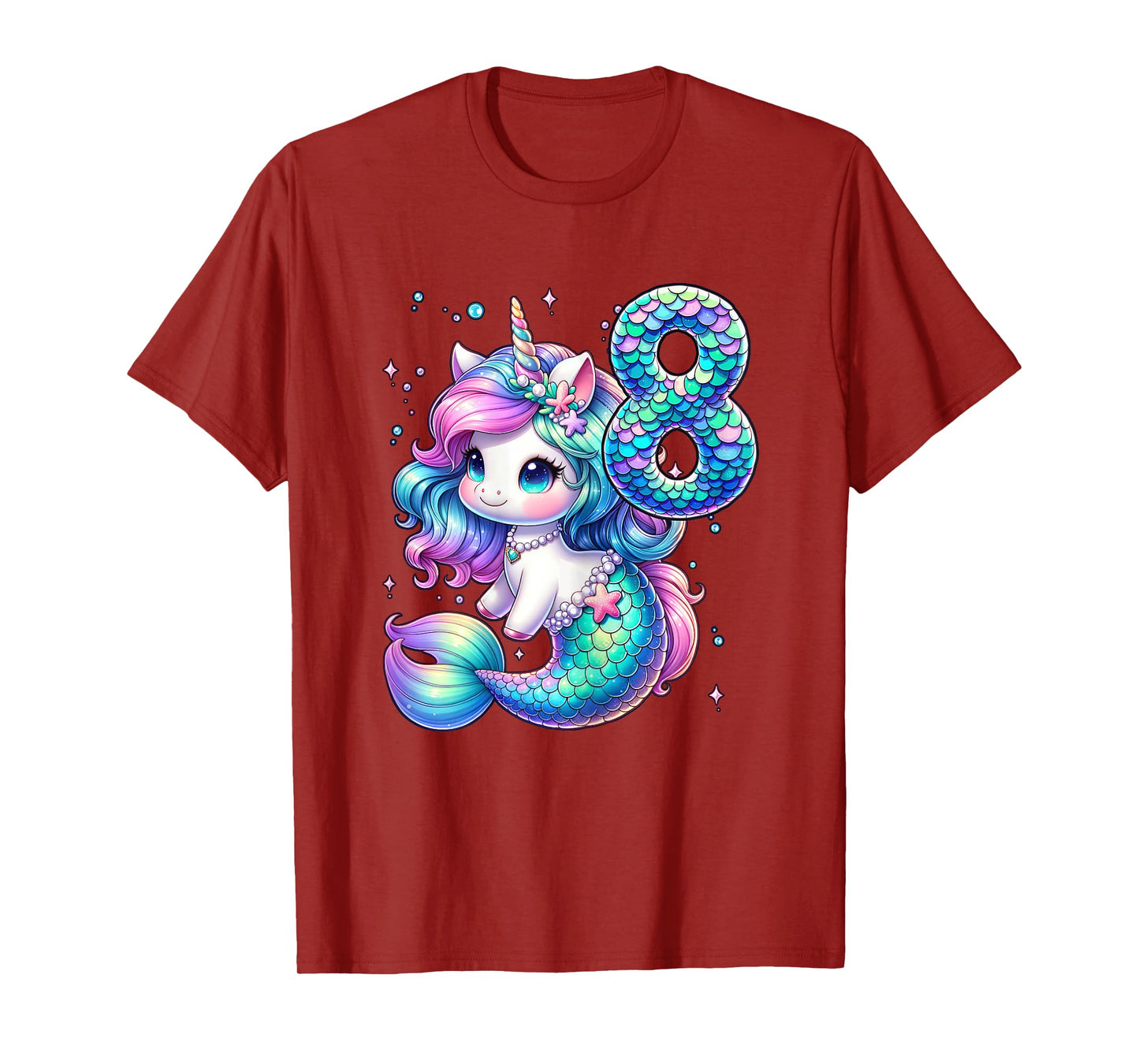 Unicorn Mermaid 8th Birthday 8 Year Old Party Girls Outfit T-Shirt