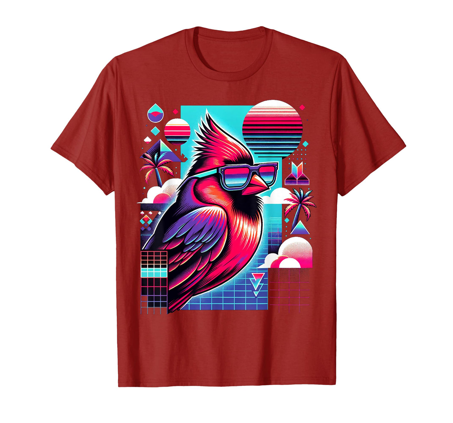 Cool Bird 80s Retrowave 90s Vaporwave Northern Cardinal Bird T-Shirt