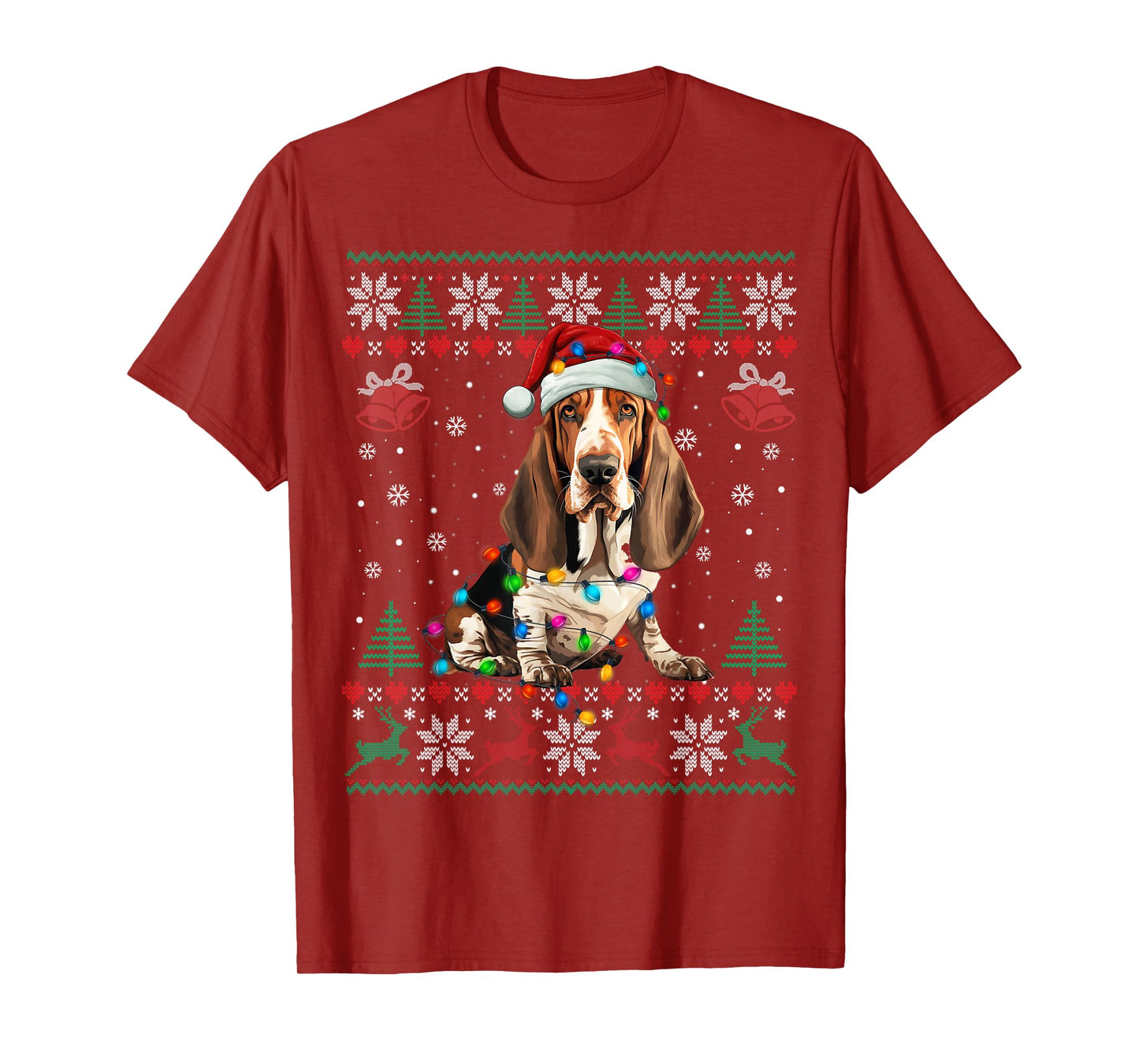Dog Christmas Lights Ugly Sweater Basset Hound Dog Xmas T-Shirt