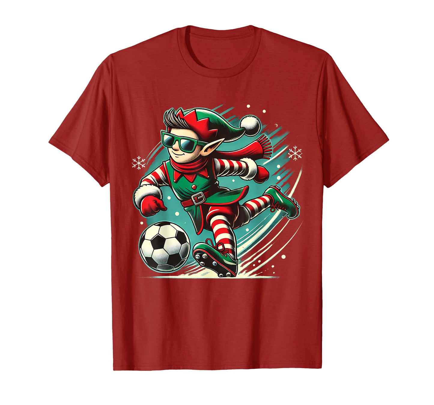 Cute Elf Playing Soccer lovers boys Girls kid teen Christmas T-Shirt