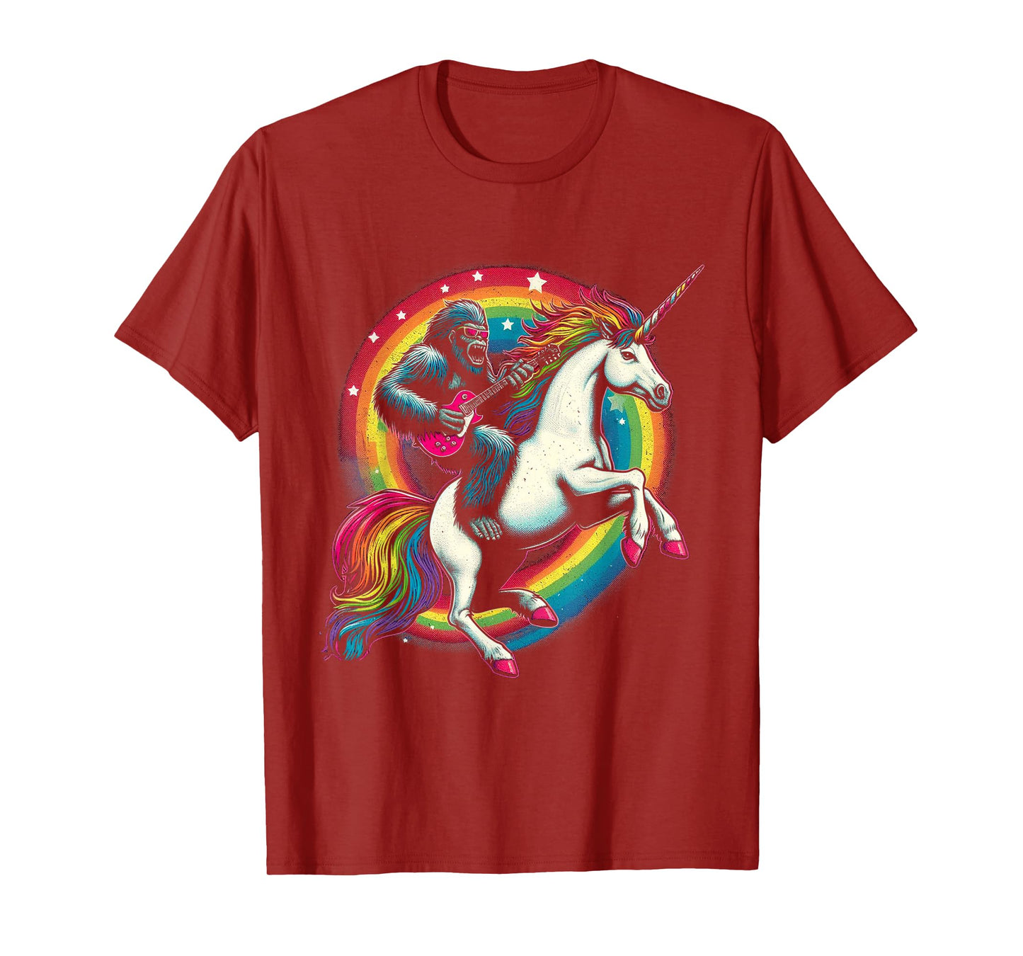 Funny Bigfoot Riding a Rainbow Unicorn T-Shirt