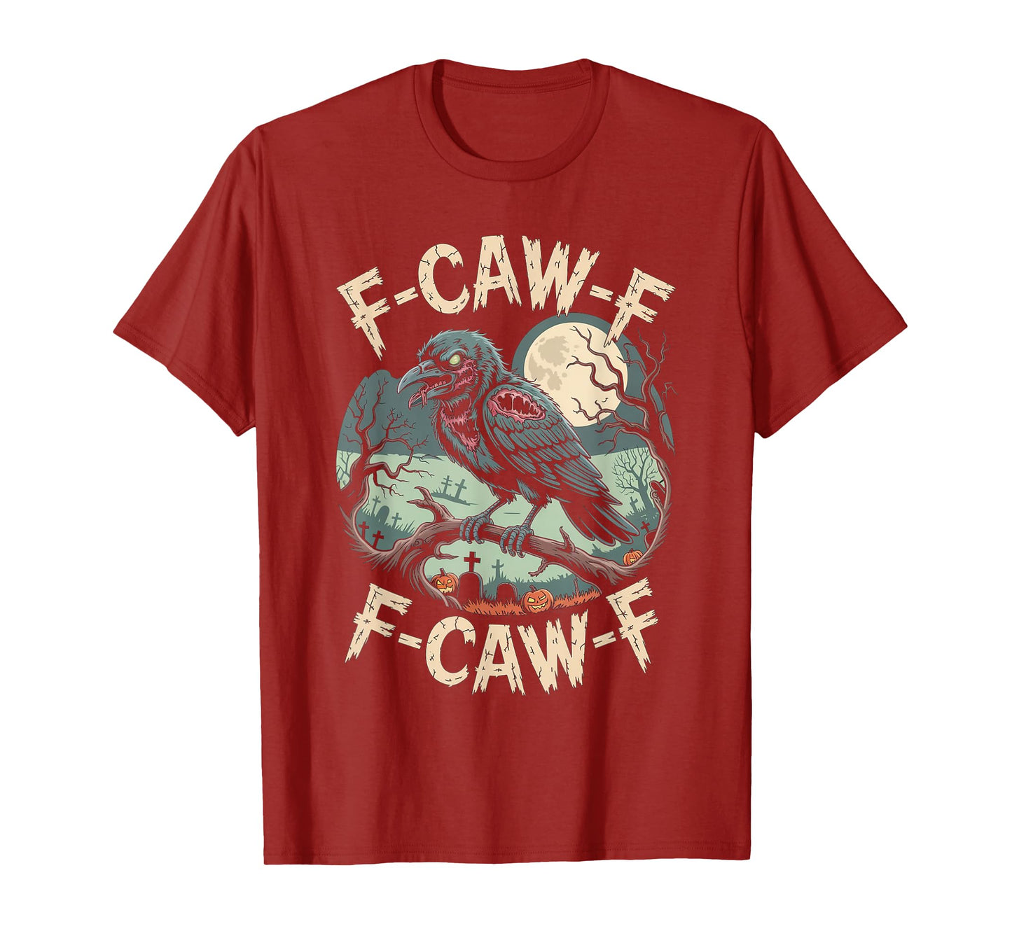 F-CAW-F Zombie Crow Halloween Black Crow Vintage Horror T-Shirt
