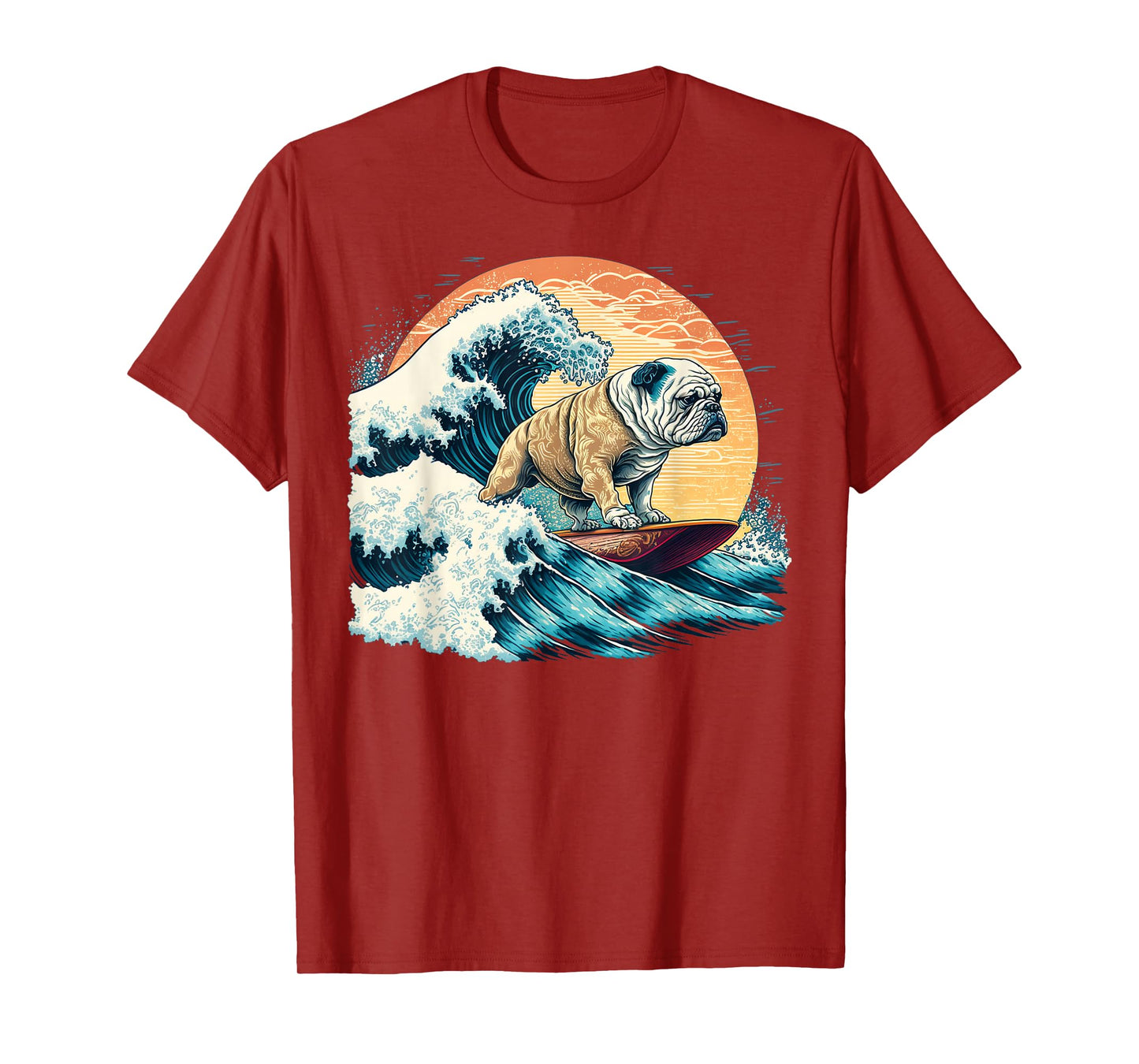 English Bulldog Surfing On the Great Wave of Kanagawa T-Shirt