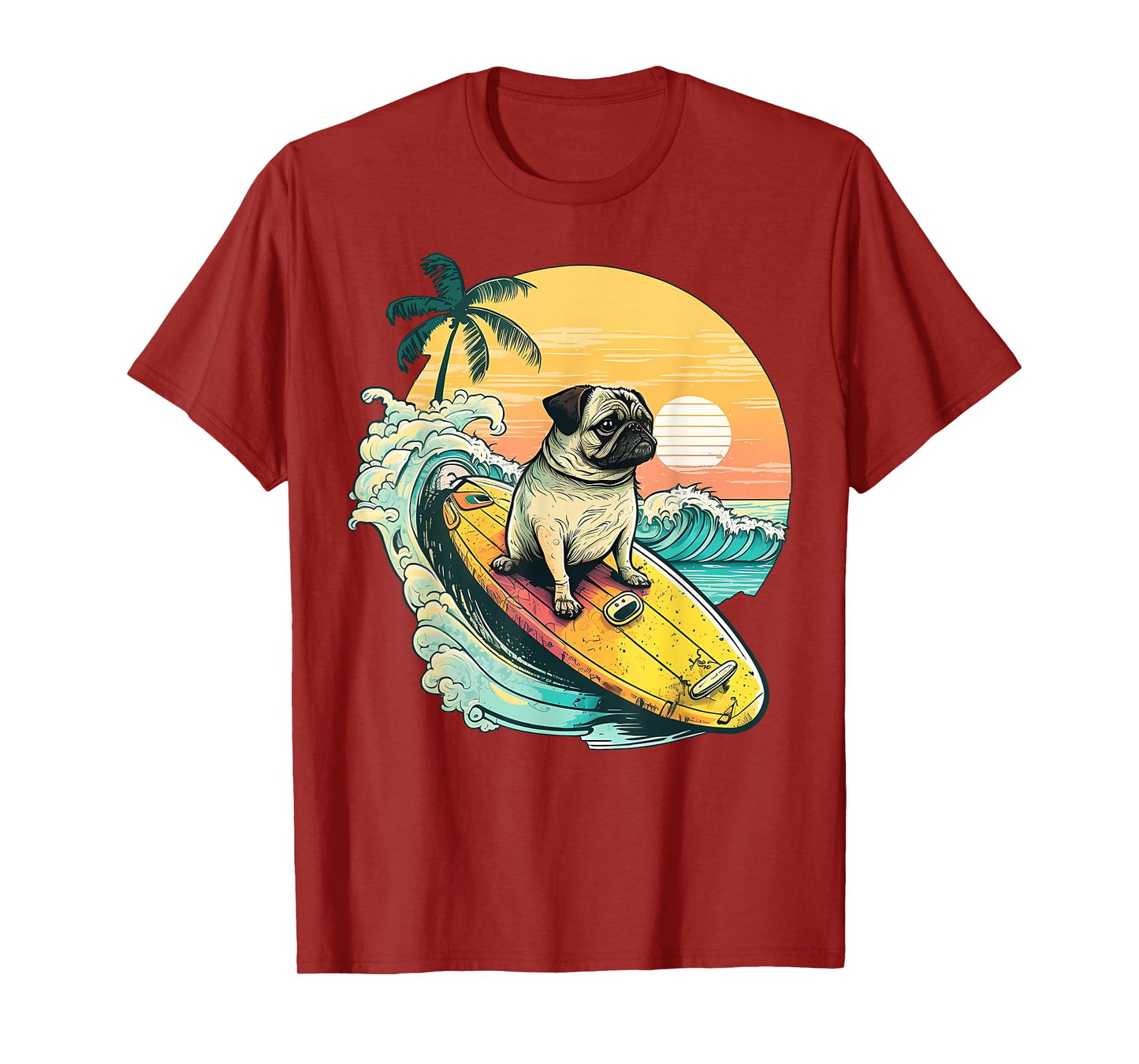 Funny Surfing Pug On Beach Pet Lover Vacation Summer T-Shirt