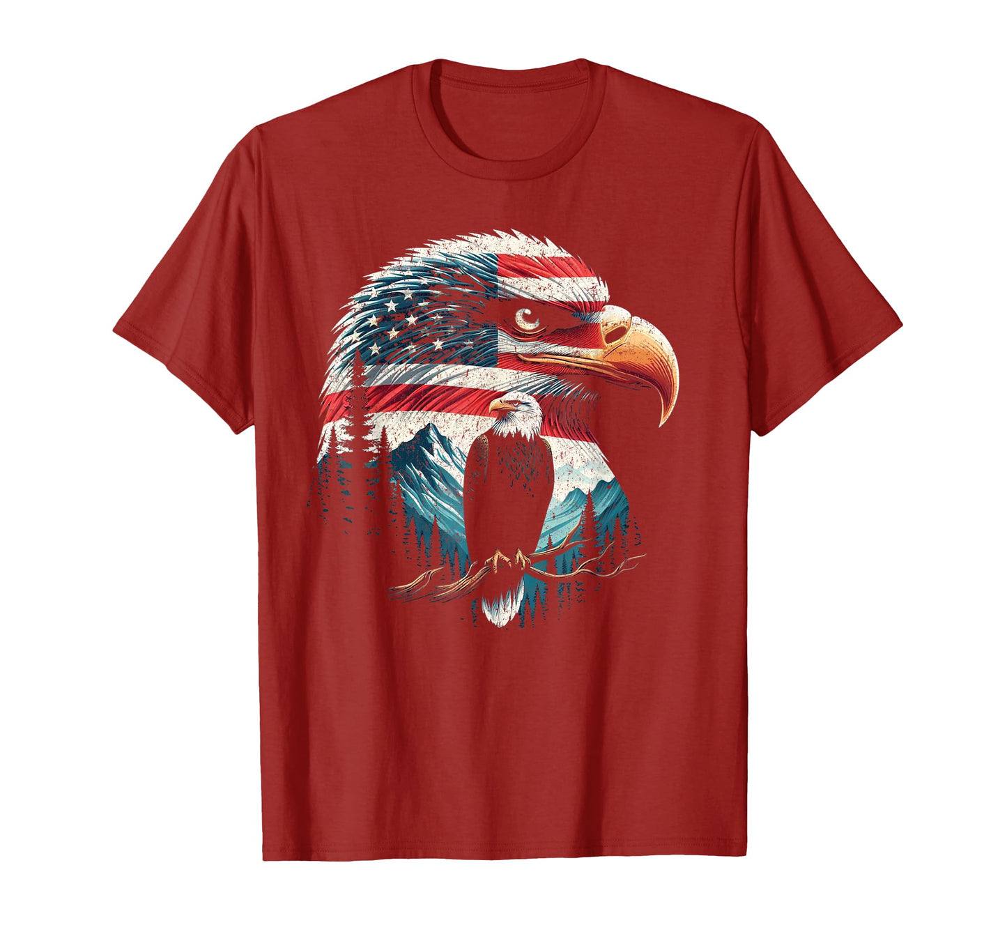 Bald Eagle American Flag For 4th Of July Red White Blue Women Kids Men T-Shirt